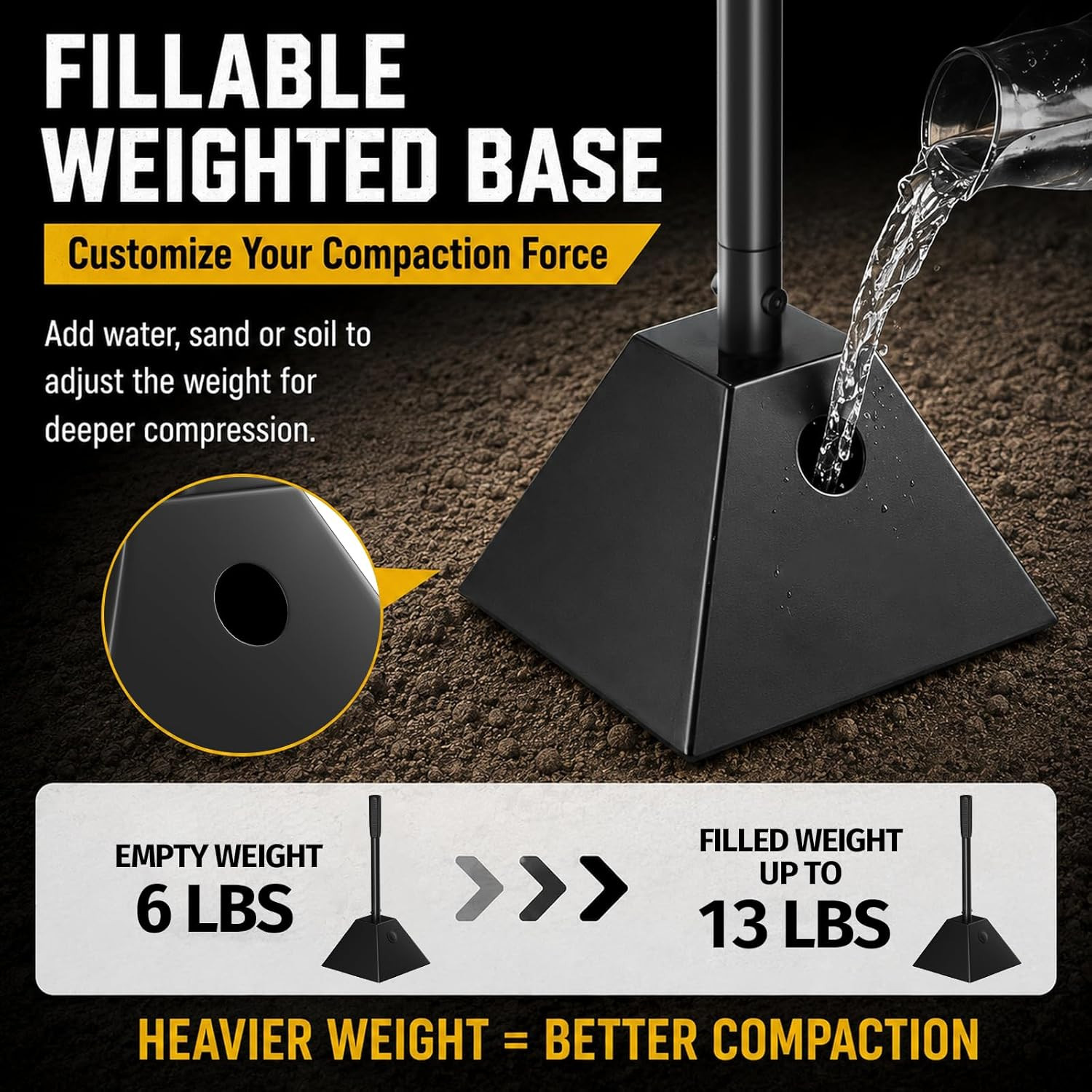 Heavy Duty Ground Tamper 8″X8″ – up to 13LB Steel Tamper Tool for Pavers, Drivew