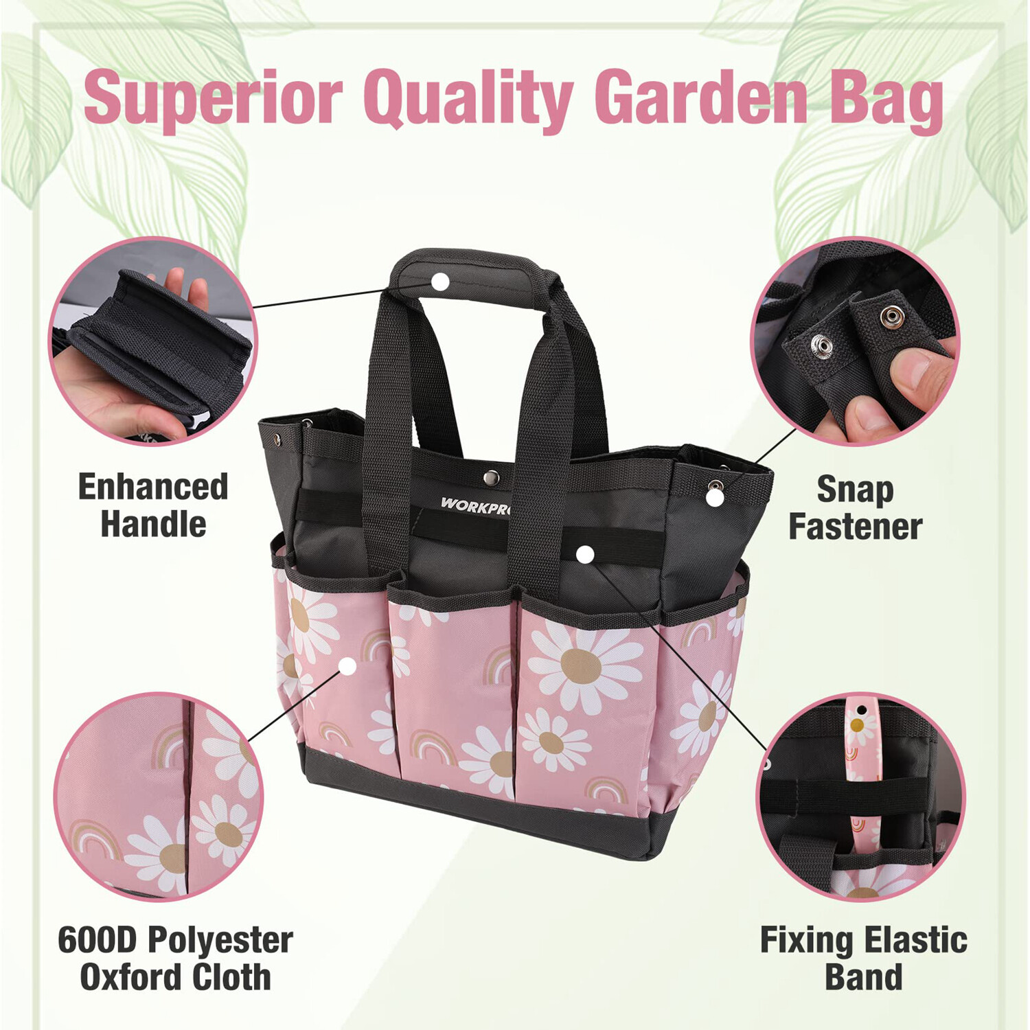 WORKPRO Garden Tool Bag Holder 9Pocket Heavy Duty Oxford Garden Tool Storage Bag