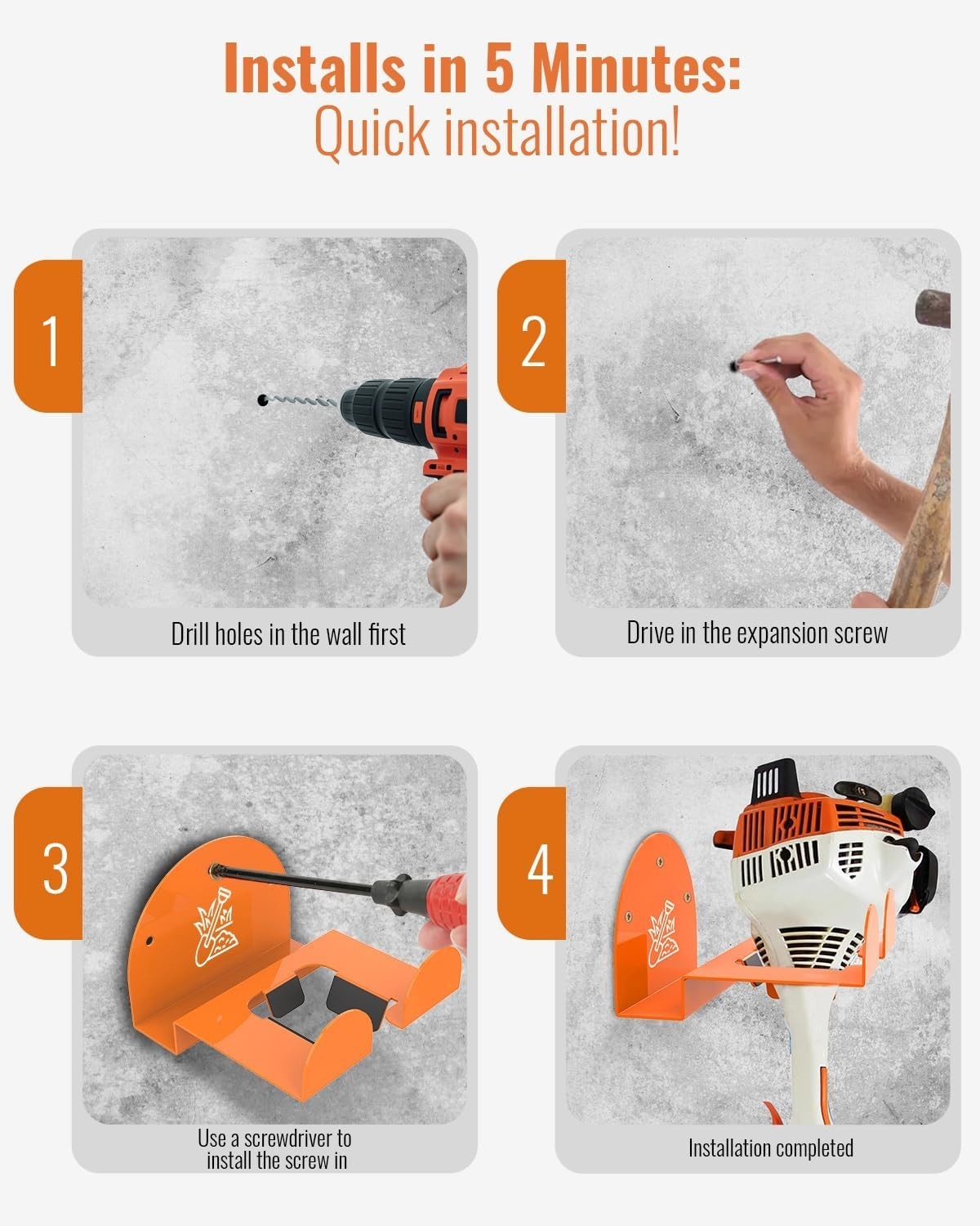 Weedeater Rack & Snow Shovel Hanger 4 Pack 180LB Heavy-Duty Alloy Steel Wall