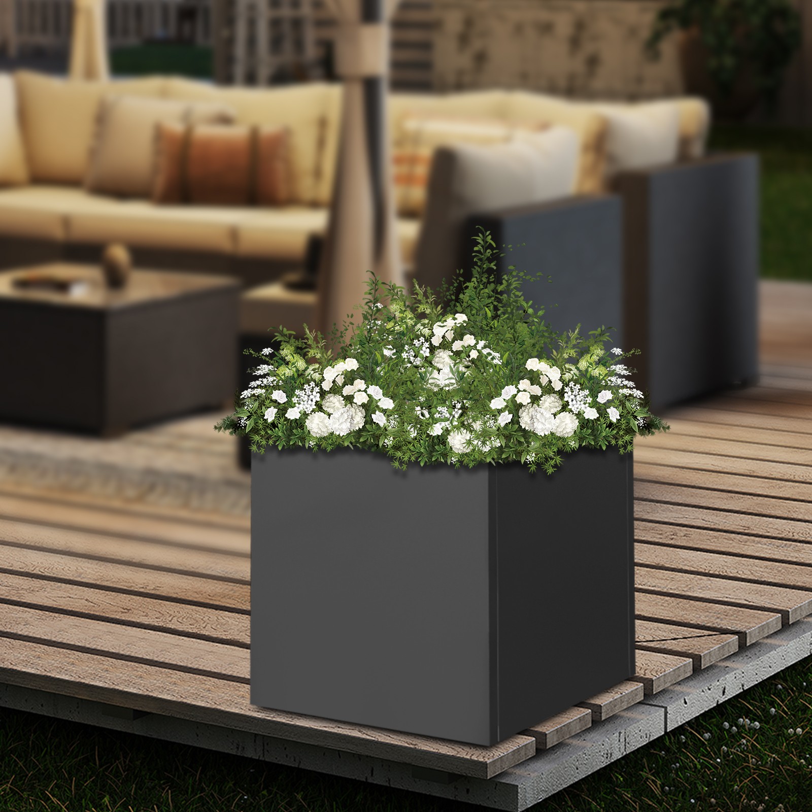 Stylish Steel Planter Box 24×24×24 Inch – Durable Black Garden Bed