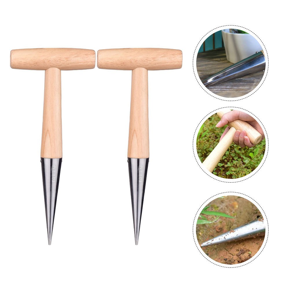 2Pcs Soil Puncher Tools Wooden Hand Dibbers for Garden Planting and Sowing