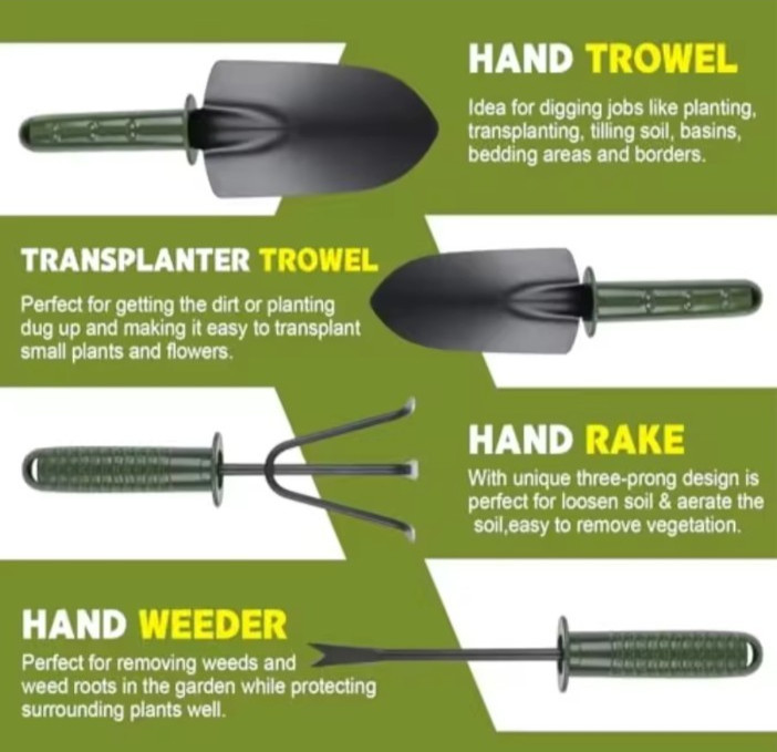 4PCS Garden Tool Set Heavy Duty Metal Trowel Rake Shovel Ergonomic Kit