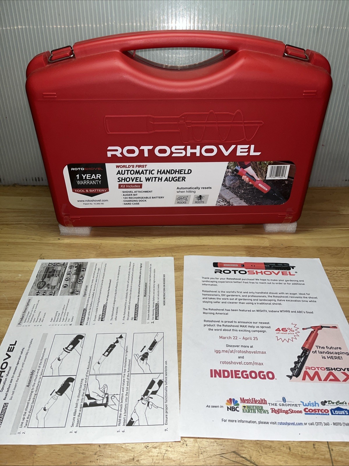 ROTOSHOVEL Automatic Handheld Shovel w/Auger,2 Batteries,Charger ~NEW NEVER USED