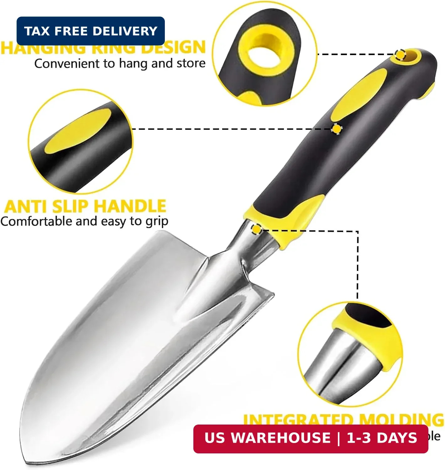 Garden Shovel, Trowel Garden Tool, Stainless Steel Heavy Duty Trowel, Soft Rubbe