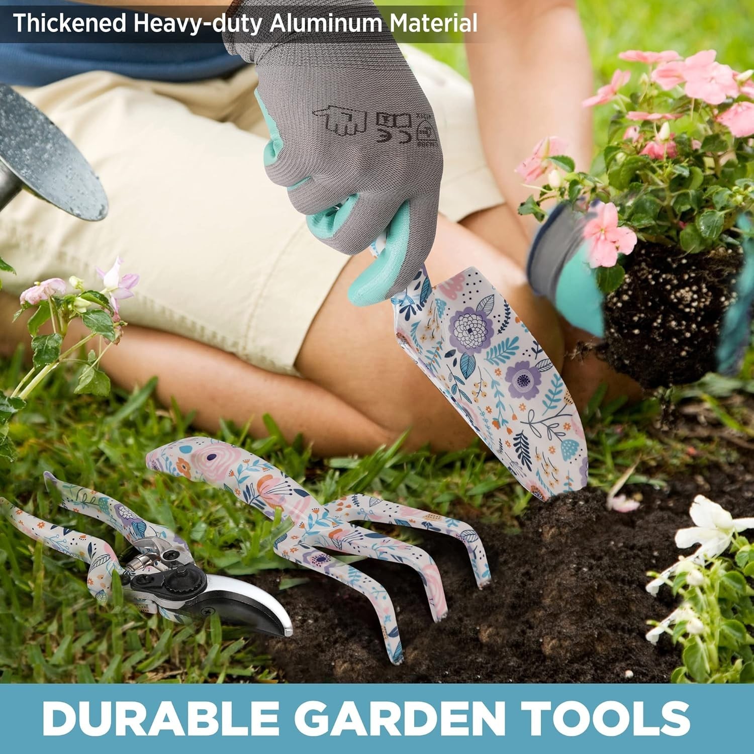 Workpro 5-Piece Aluminum Garden Tool Set – Beautiful Floral Design & Storage Bag