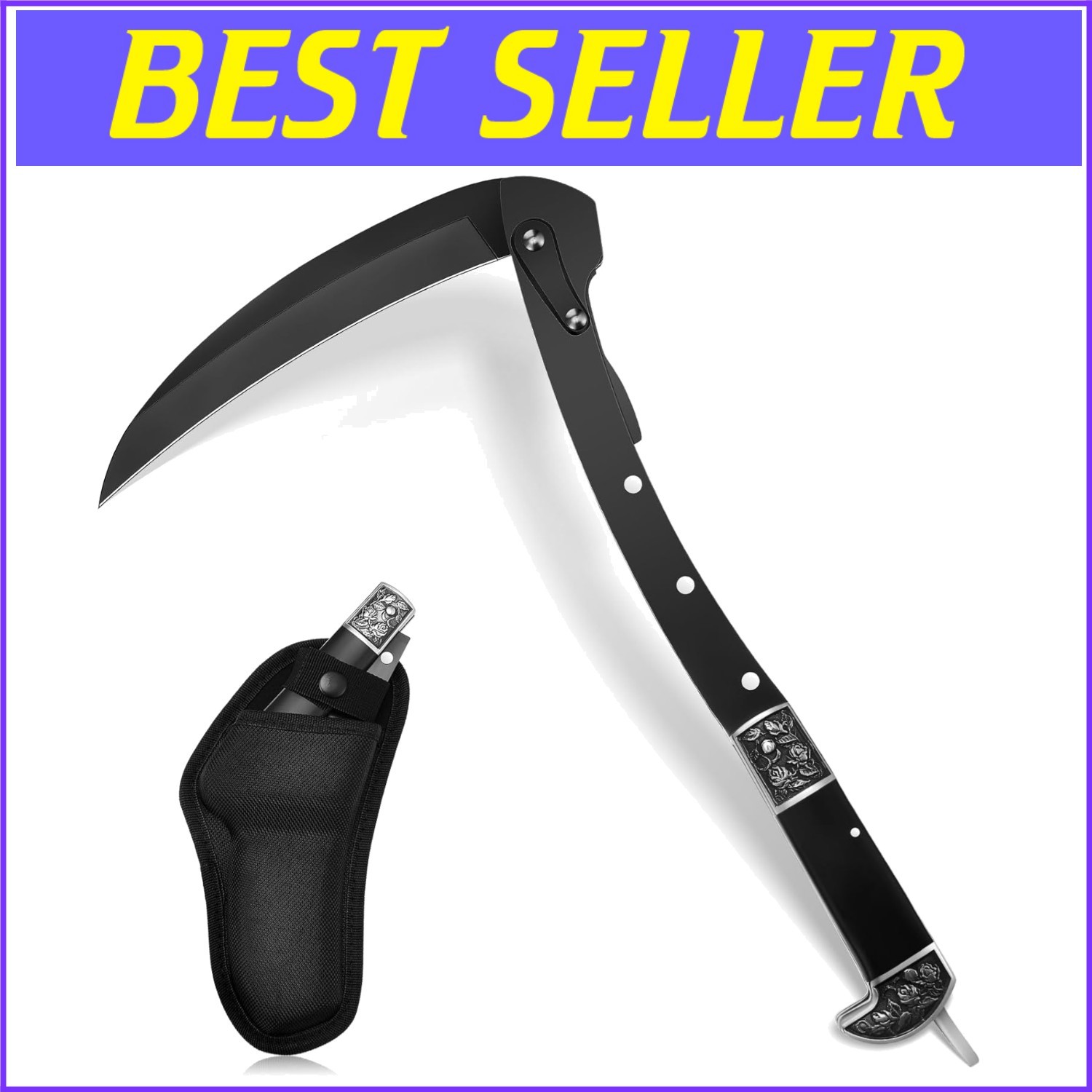 Portable Black Sharp Folding Sickle with Protective Sheath – Ideal for Gardening