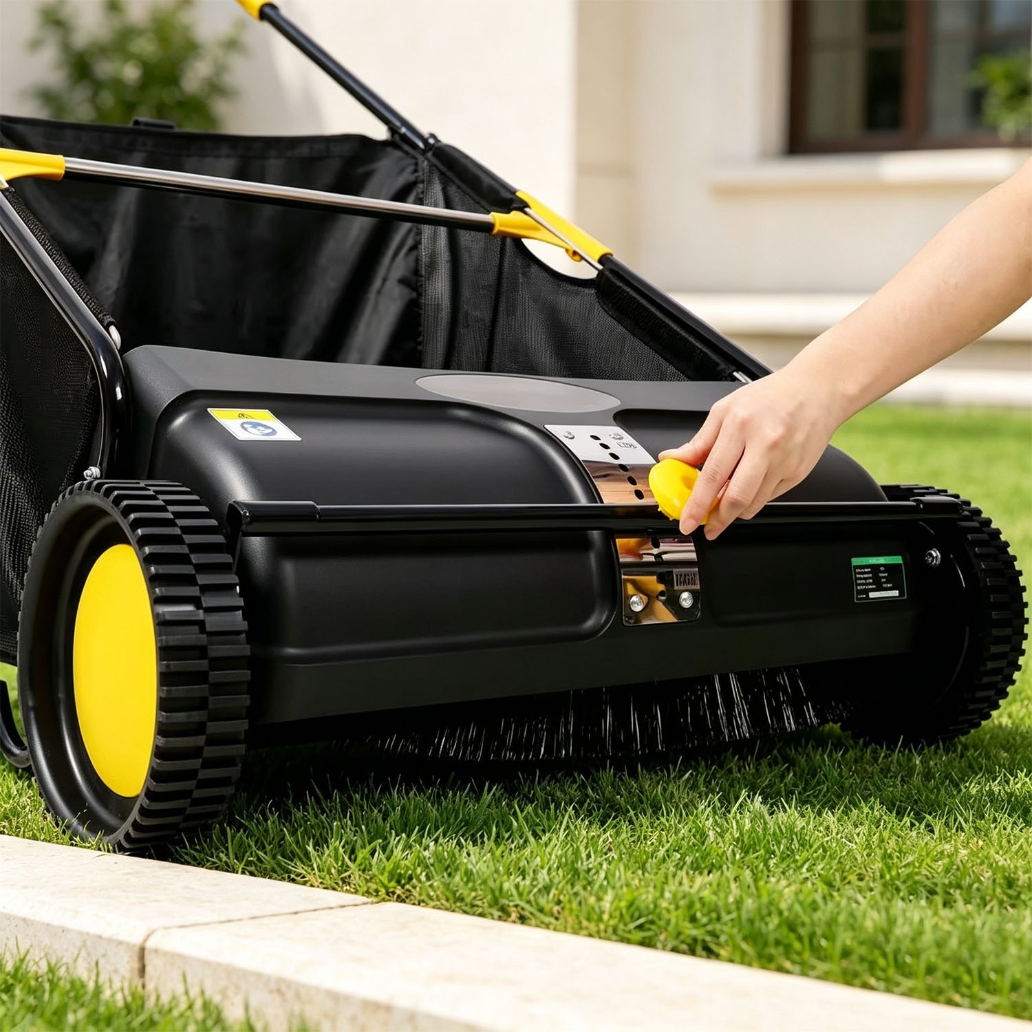 26″ Push Lawn Sweeper 7 cu.ft Leaf Grass Collector Adjustable Brush Yard Tool