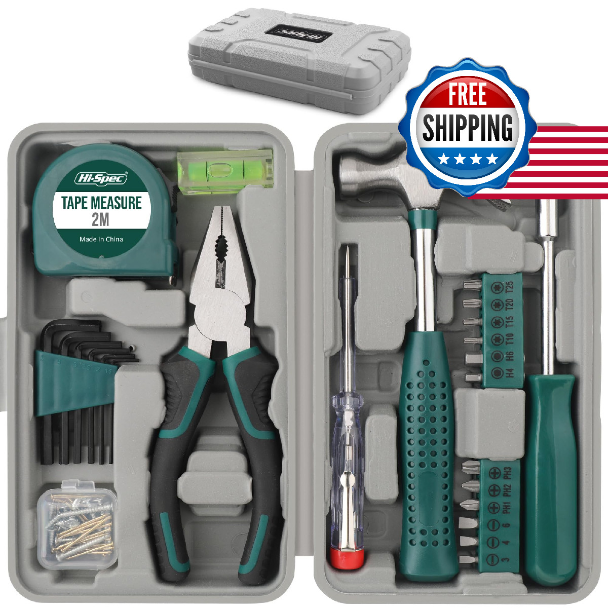 Hi-Spec Small Tool Kit Compact Set For Home And Office Diy 25-Piece Green Mini