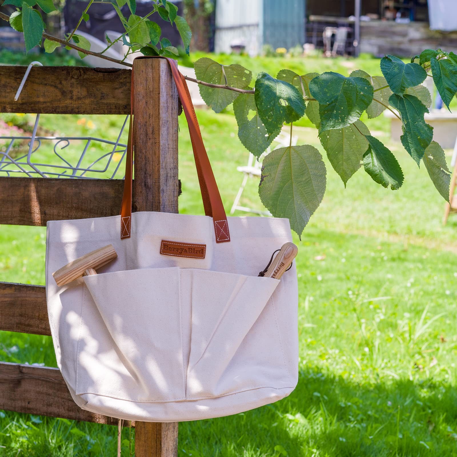 Berry&Bird Garden Tool Bag Canvas Garden Tote With Pockets Wear Resistant Multi