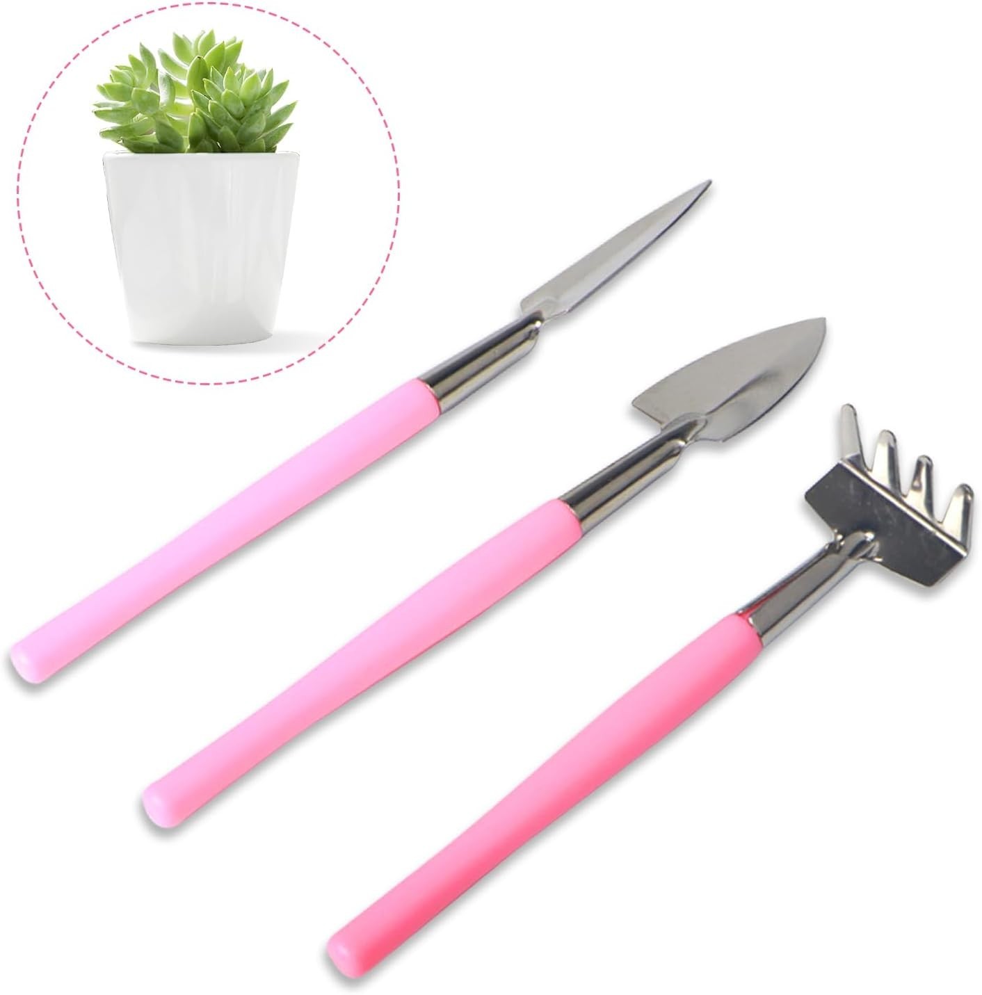 Mini Gardening Tools, 3Pcs Stainless Succulent Tools Kit Shovel Rake Trowel, …
