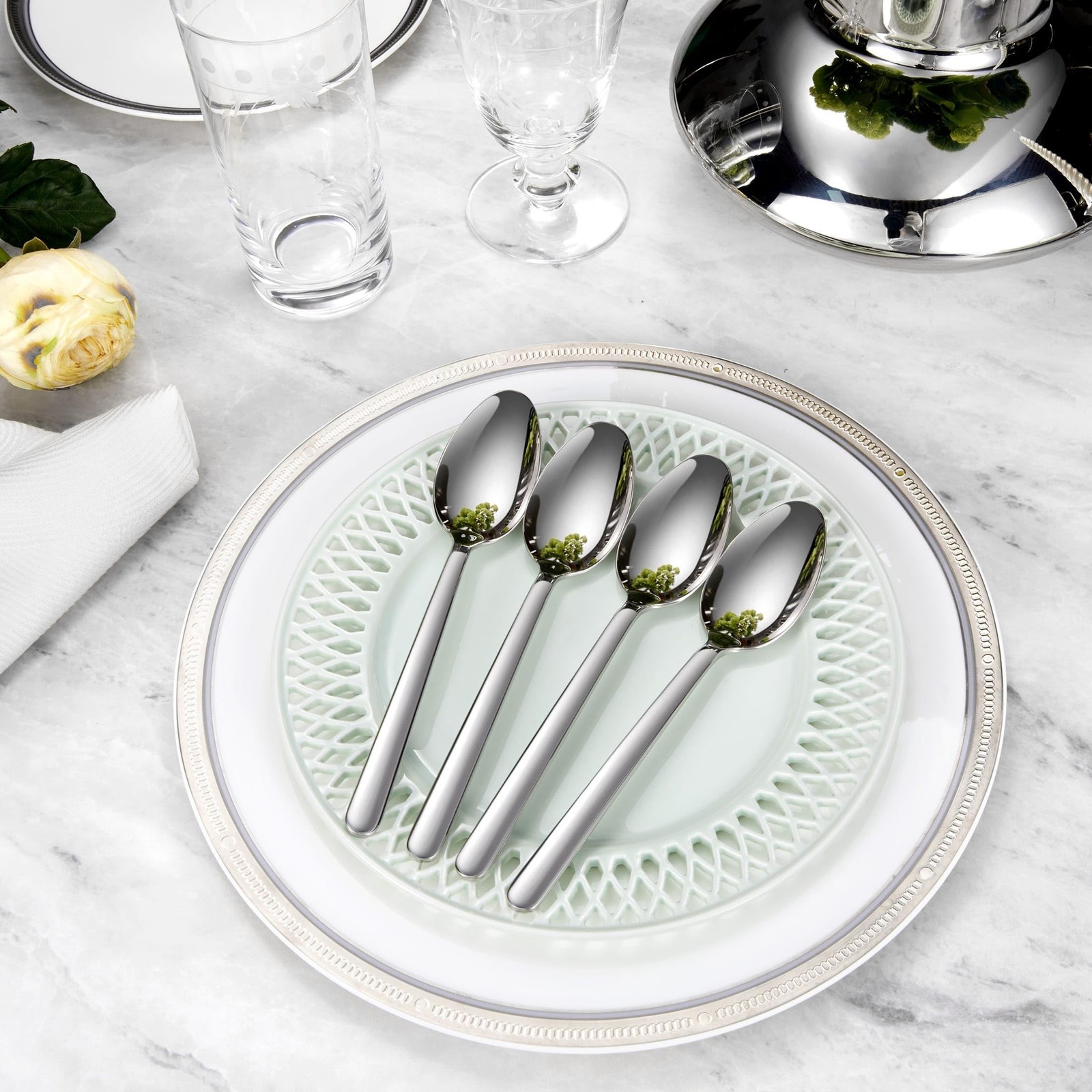KEAWELL Premium Aline 8-Piece 7.4 inch Spoon Set – 18/10 Stainless Steel S