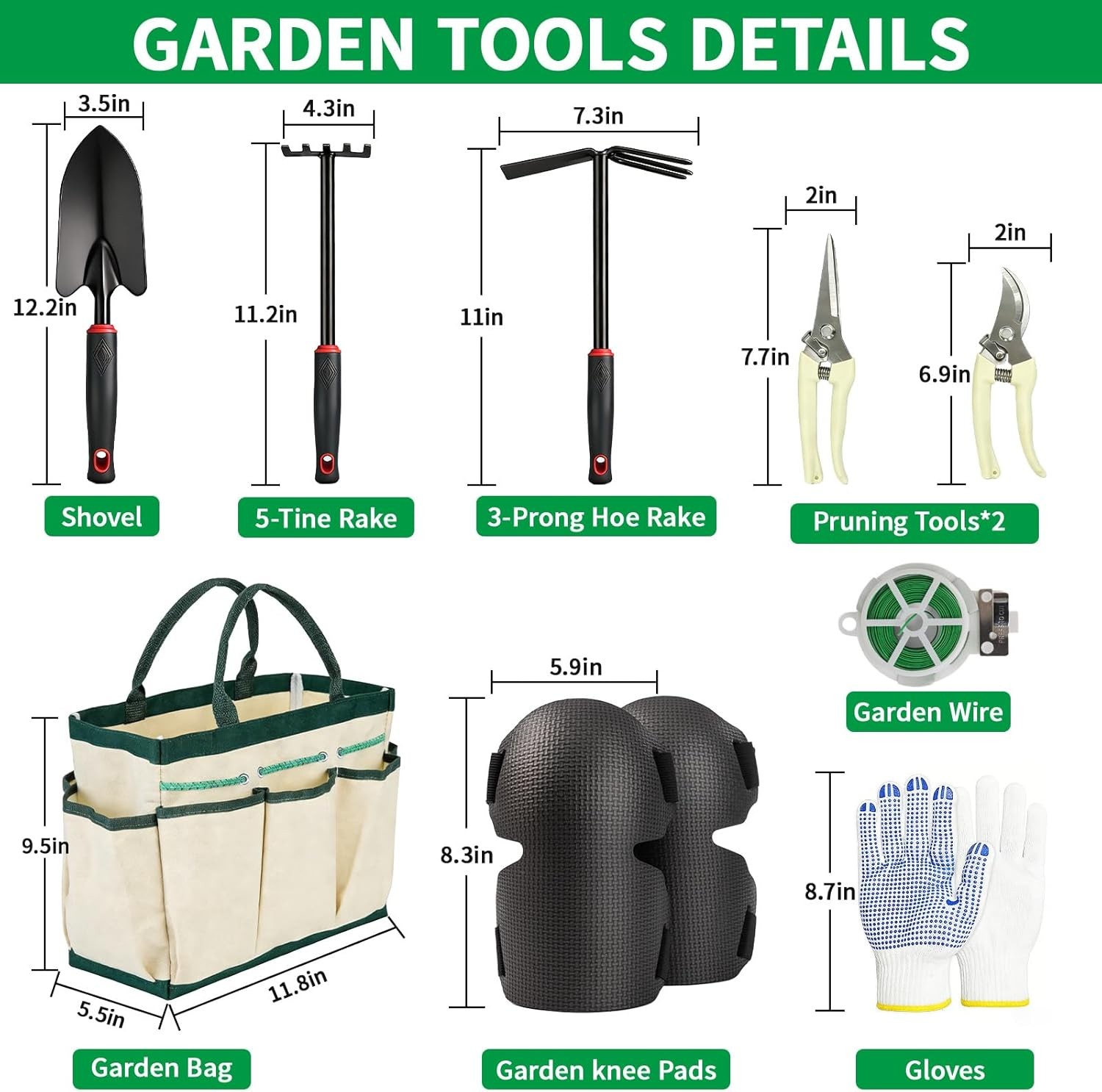 10 Pcs Heavy Duty Garden Tool Set with Stainless Steel Shears