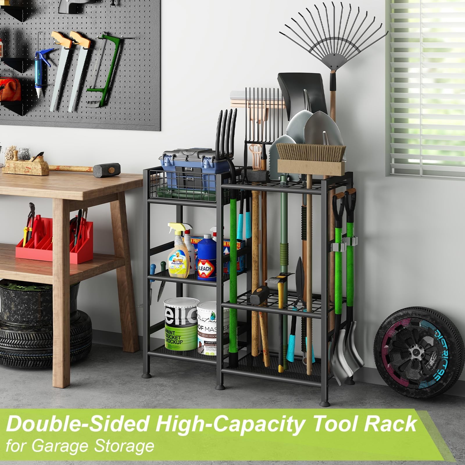 keomaisyto Garden Tool Organizer With Basket – 3 Tier Yard Storage Rack for G…