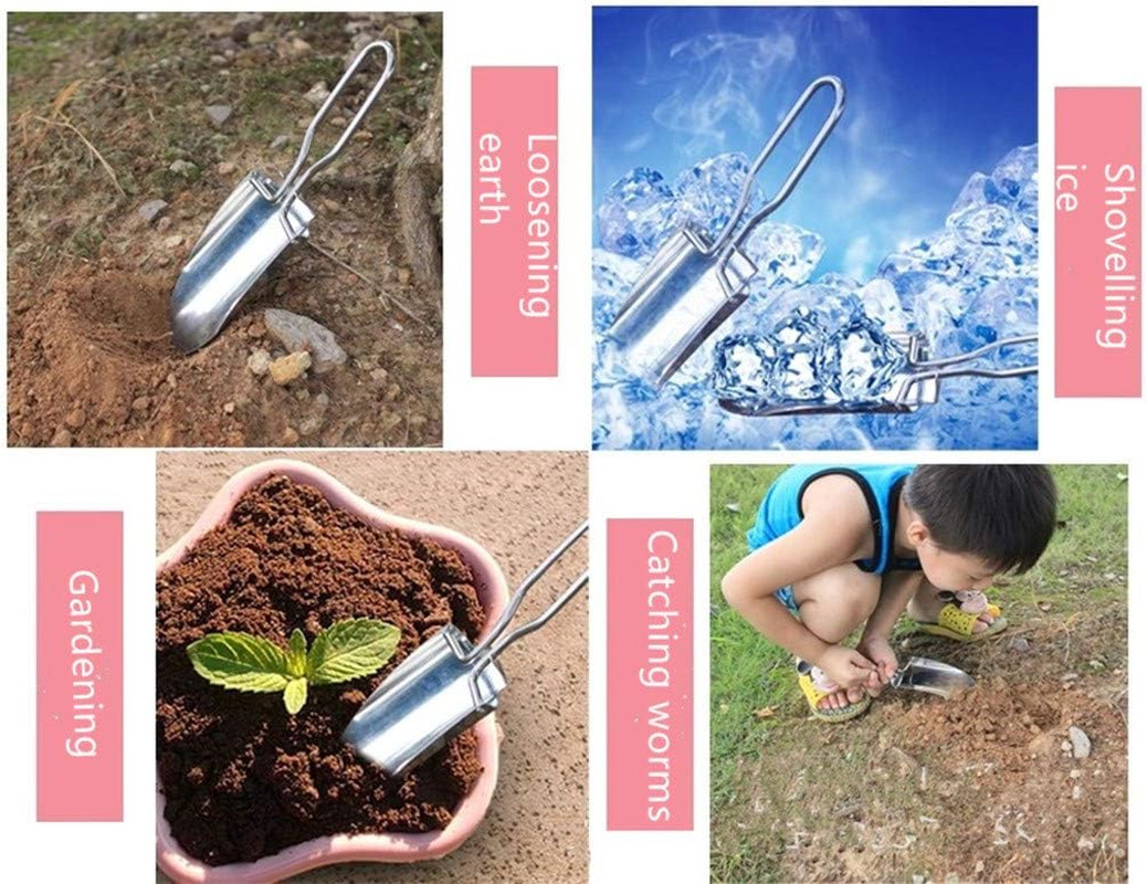 Garden Trowel Mini Outdoor Foldable Hand Shovel (Silver & Black-2pcs)
