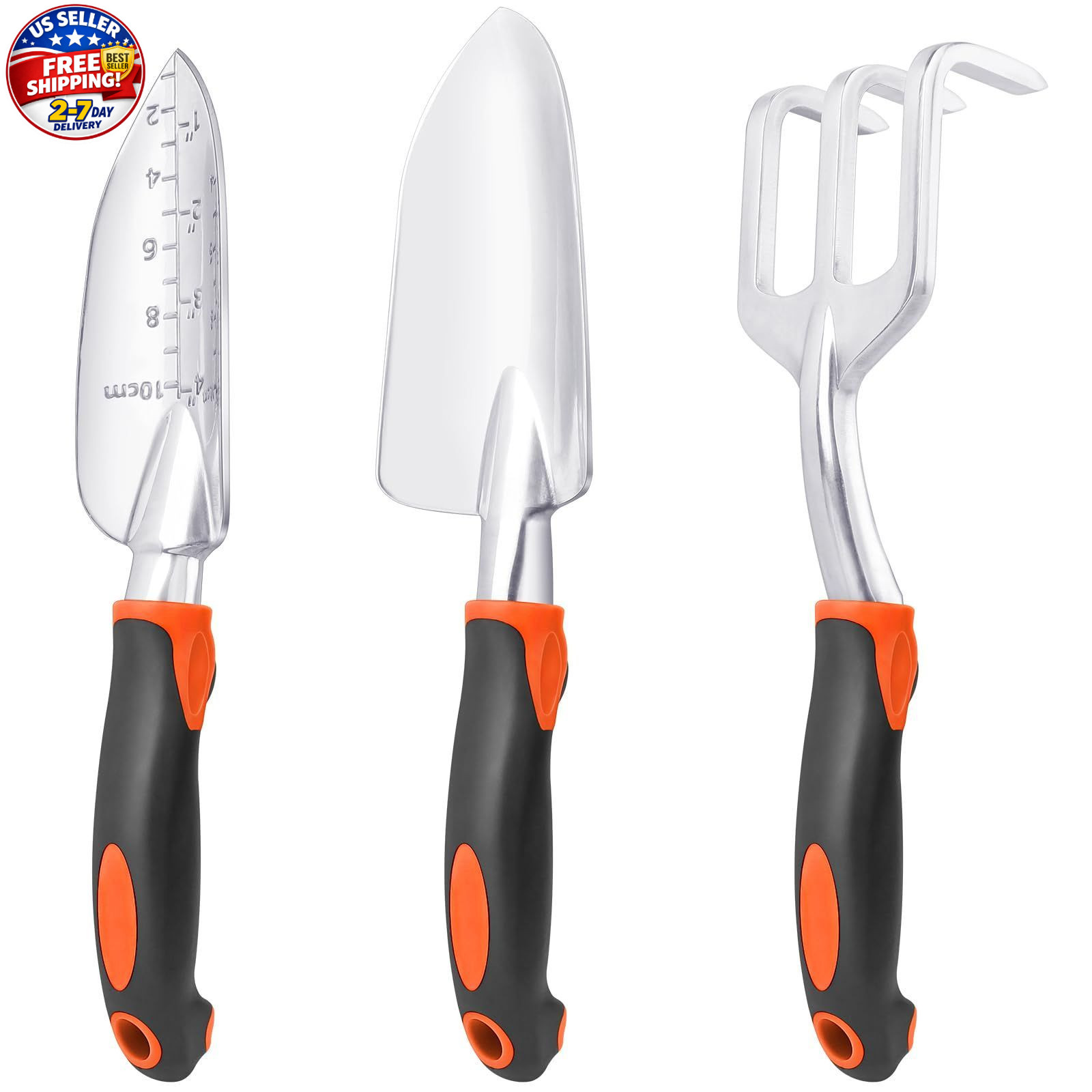 3 Pack Heavy Duty Gardening Tools Set Include Garden Shovel, Transplant Trowel a