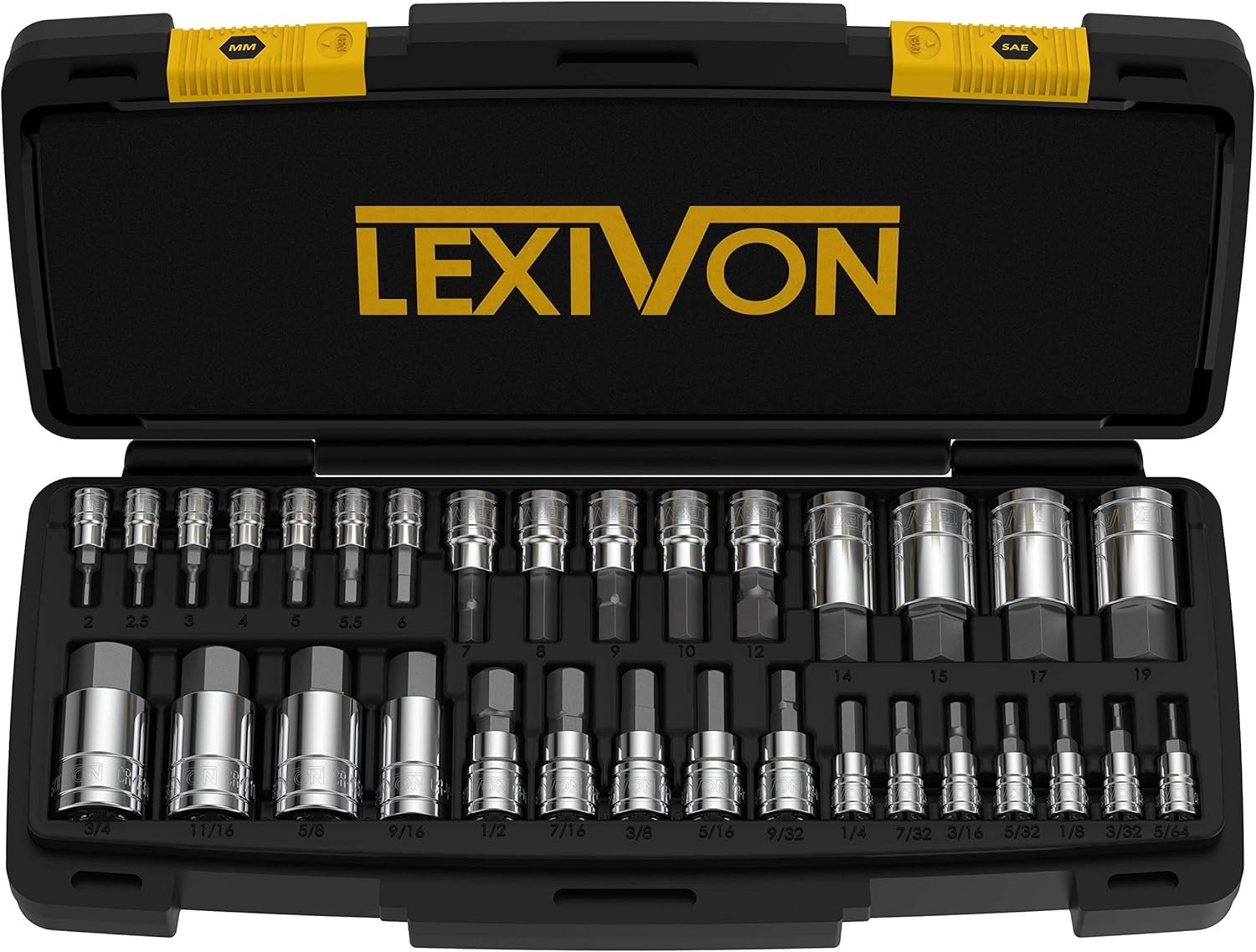 Premium S2 Alloy Hex Bit Socket Set 32-Piece SAE Metric with Storage Case