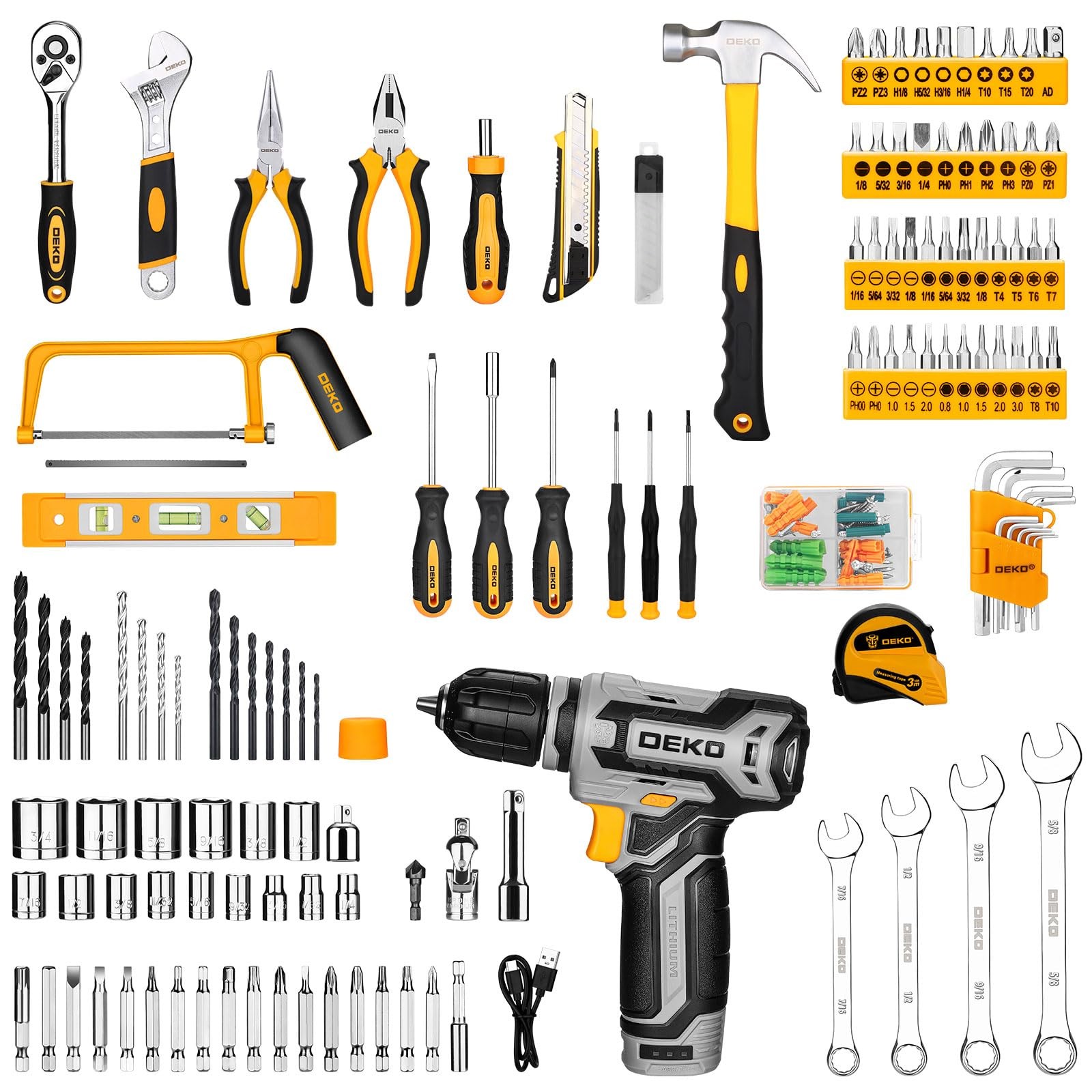 Tool Kit Drill Setdekopro Home Mechanic Toolbox 12V Power Cordless Drill Hand