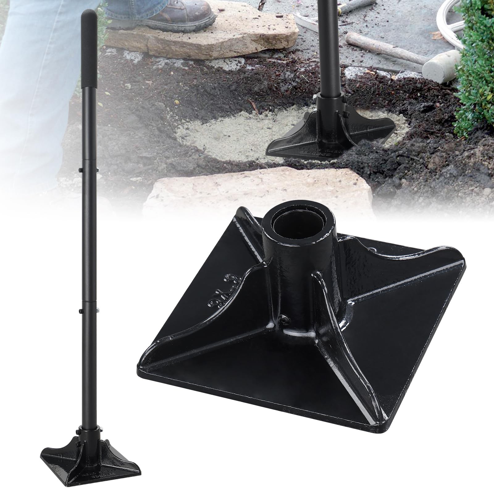 Heavy Duty Garden Ground Steel Tamper Tool Kit Long Handle 58 Inch 8×8 In