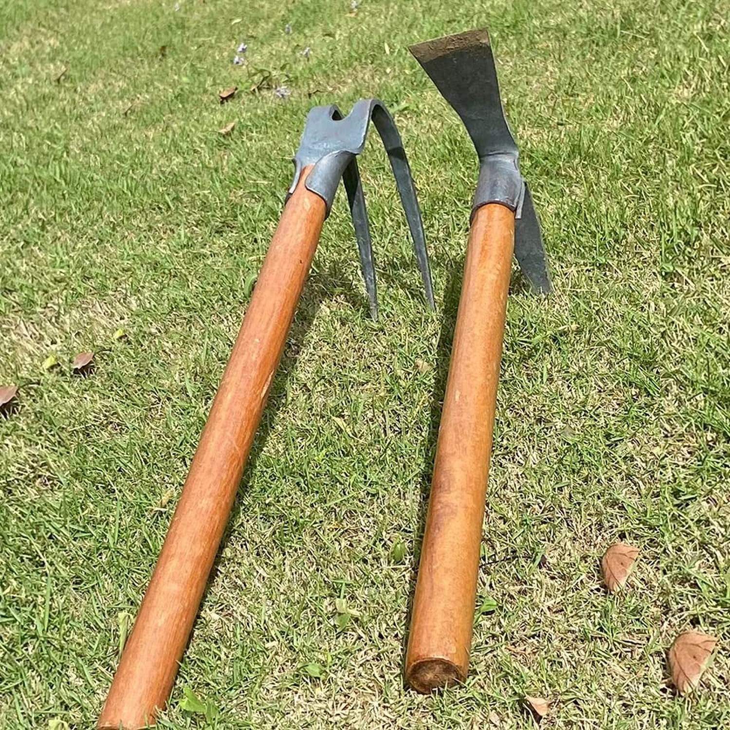 2PCS 19.6 Inches Garden Pick, 2 Prong Hand Hoe Tool Set Garden Tool with Wood…
