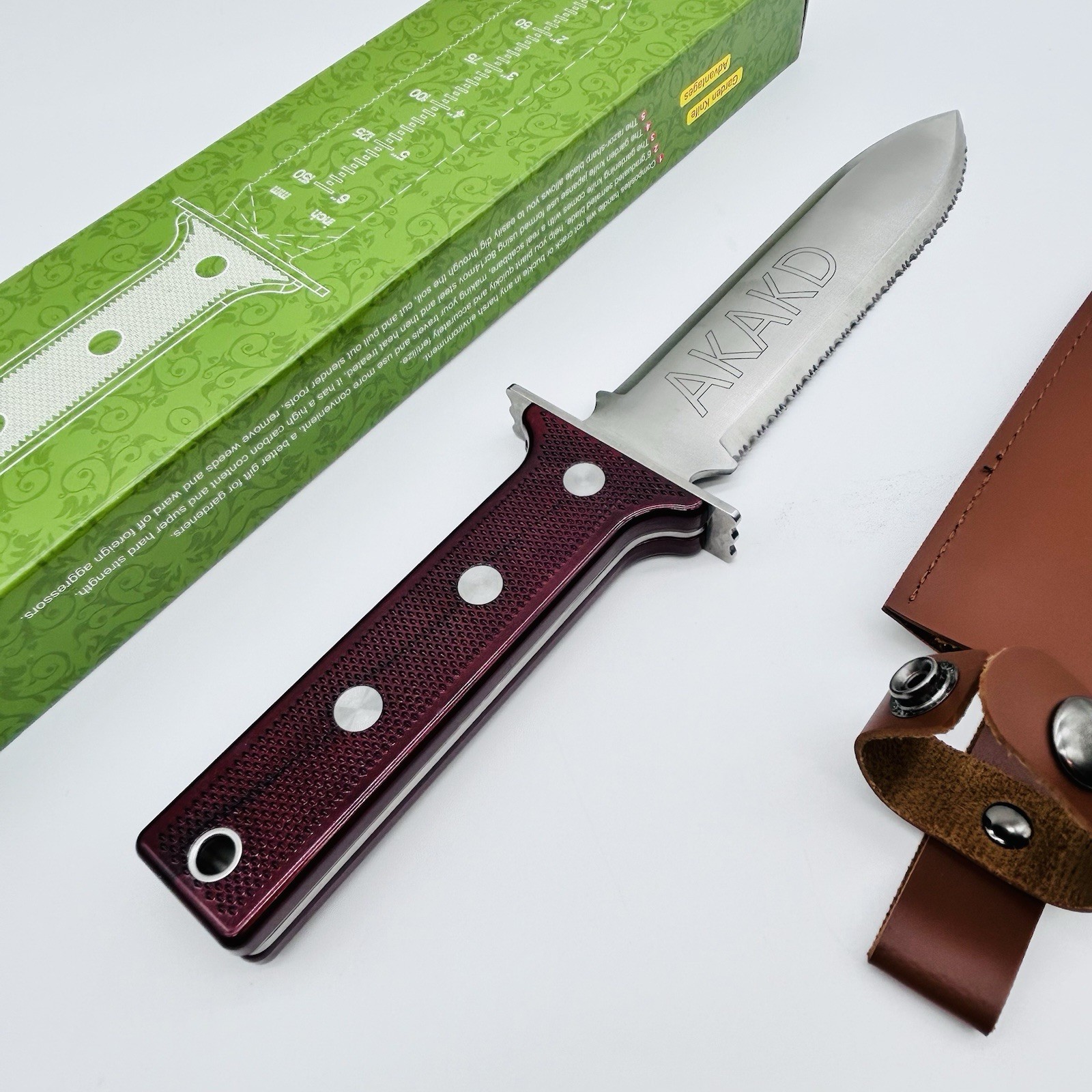 Hori Hori Garden Knife Stainless Weeding Digging + Leather Sheath + 2 Gloves