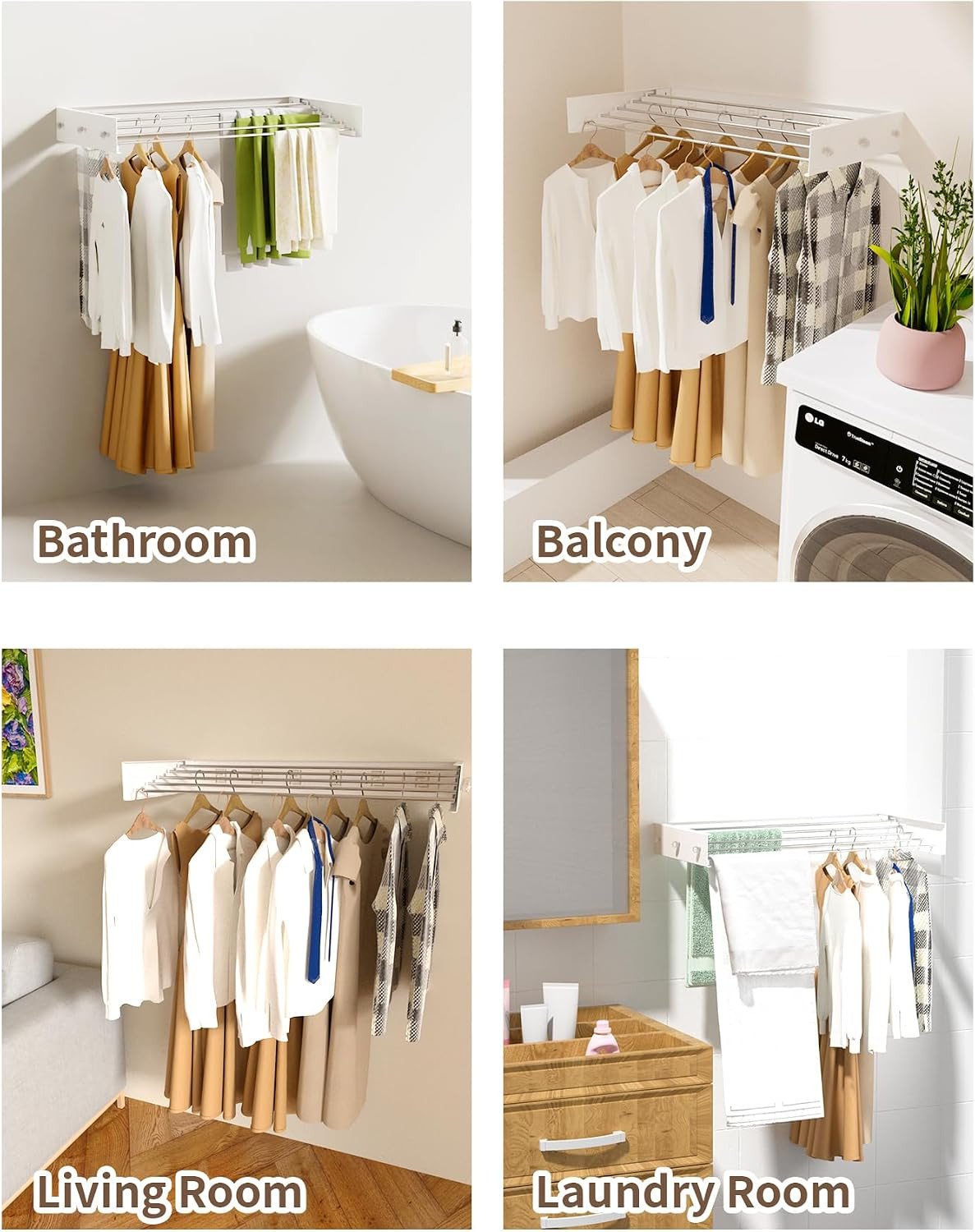 Wall Mounted Clothes Drying Rack, 31.5″ Laundry Drying Rack, Clothes Drying Rack