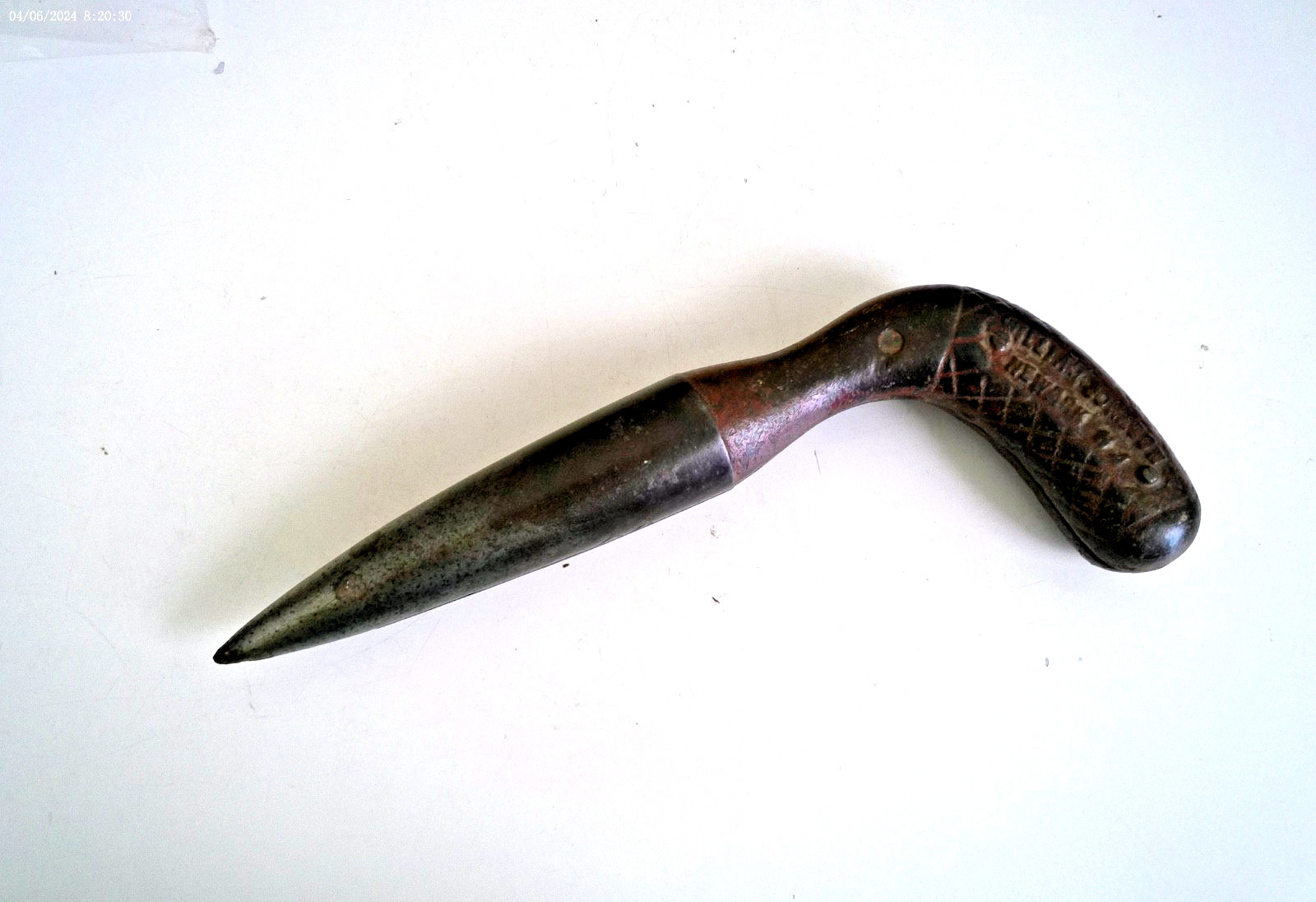 Antique Iron Tobacco/Bulb Planting Dibble by William Johnson, Newark, NJ