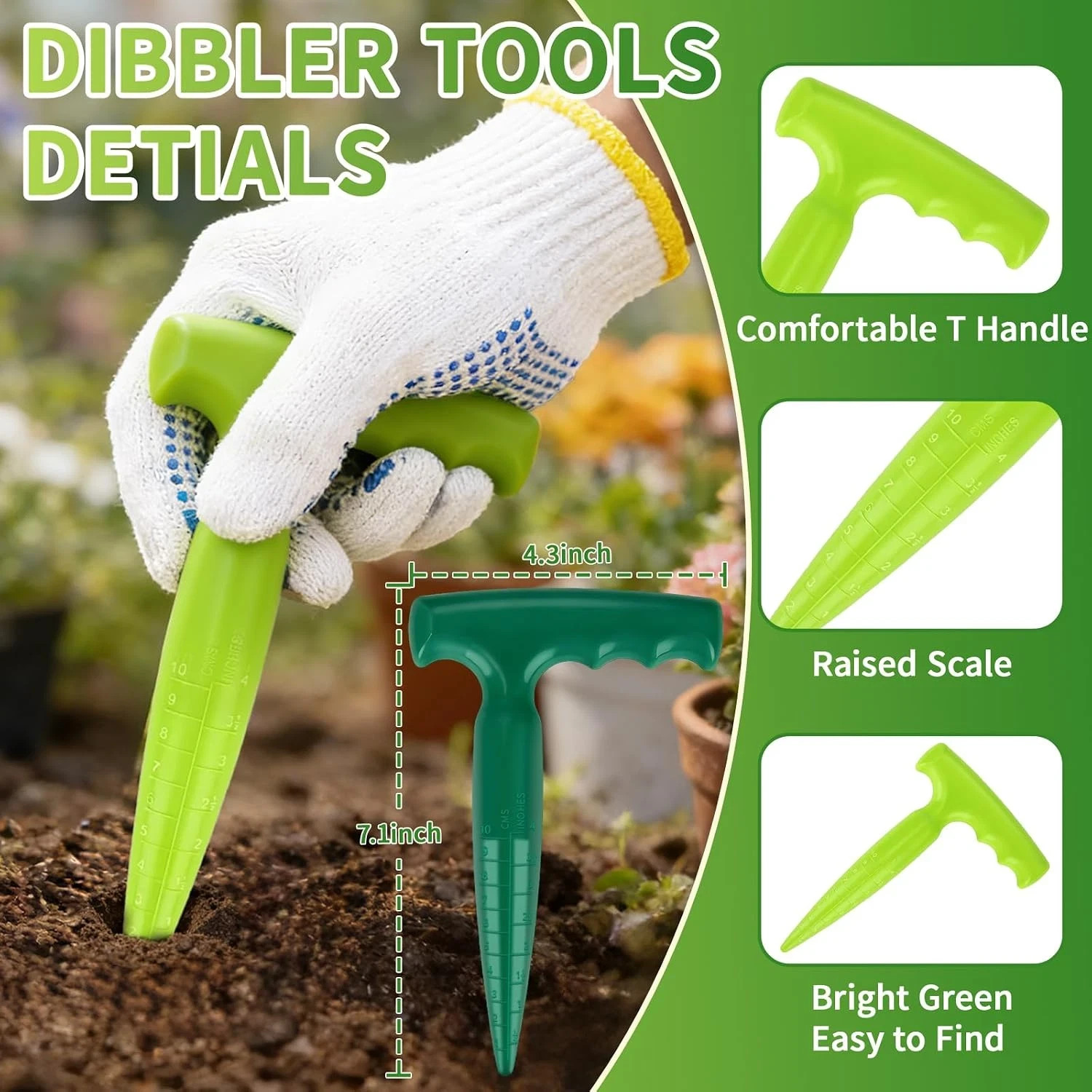 17Pcs Seed Planter Tool Kit, Garden Dibber with Scale, 5-Hole Seed Dispenser, Su