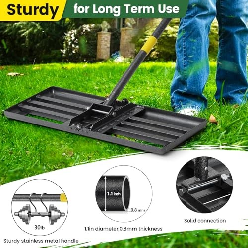 Lawn Leveling Rake with 30″x10″ Foldable Curved Ground Foldable 30X10″ – 6FT