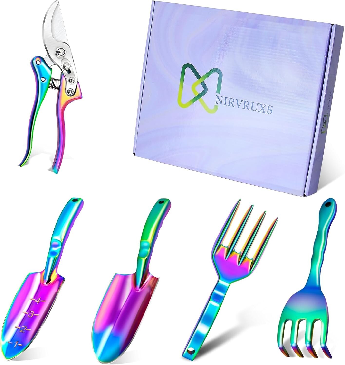 3-Piece Gardening Tool Set, Scissors, Three-pronged rake, Large Trowel, Bright-C