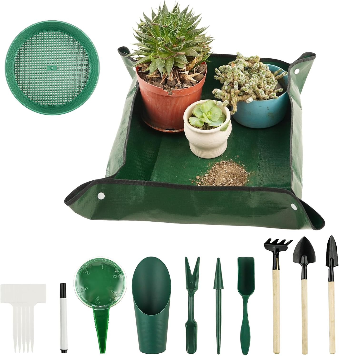 16Pcs Garden Tools, Mini Garden Hand Transplanting Succulent Tools Set, 19.6″ Th
