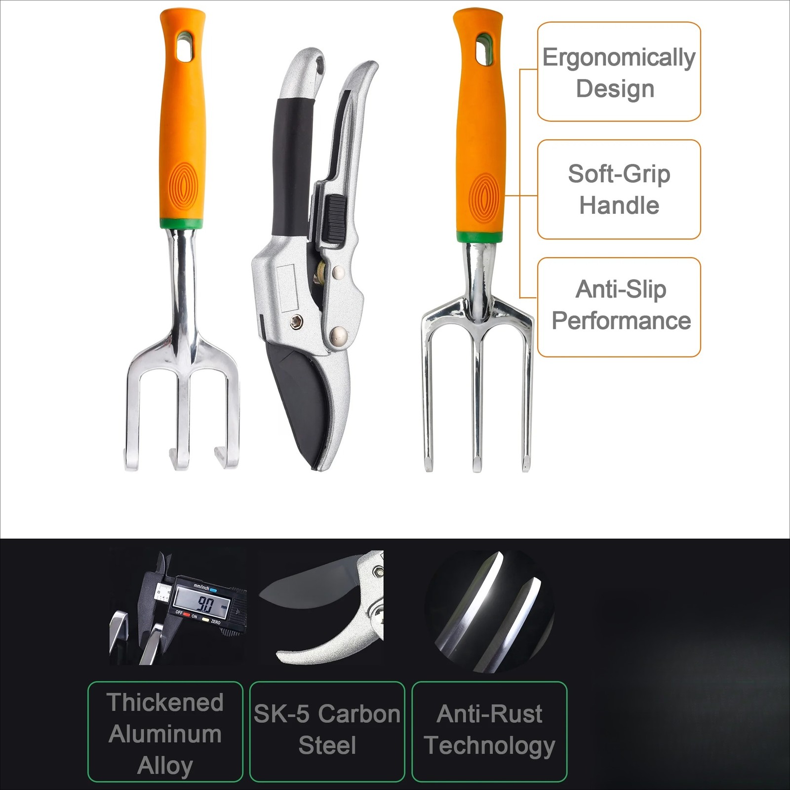 12 Piece Aluminum Garden Tools Set, Gardening Apron with Storage Pocket