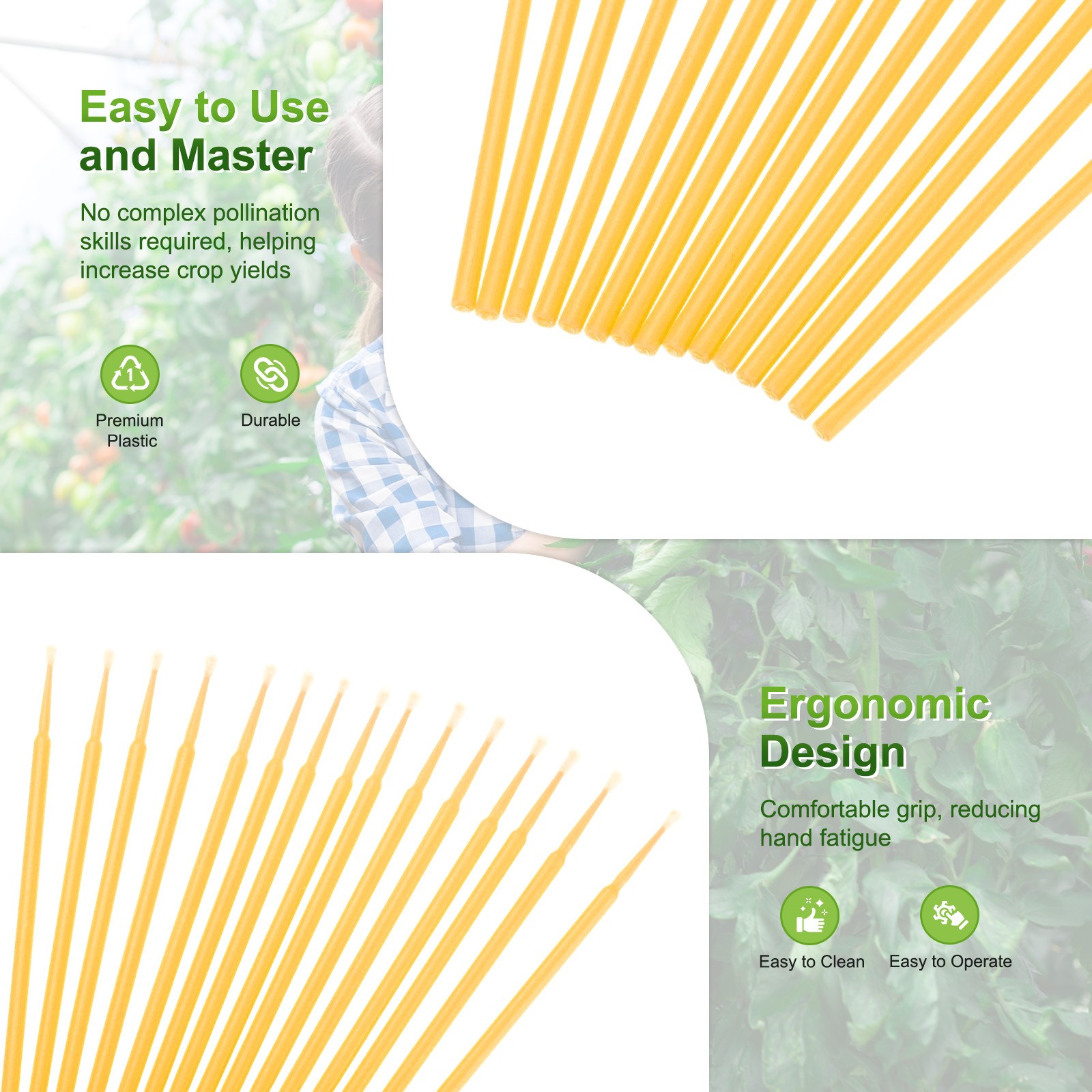 100-Pack Pollinator Brush, 0.1″ Plastic Vegetable Pollinator Pen [Yellow]