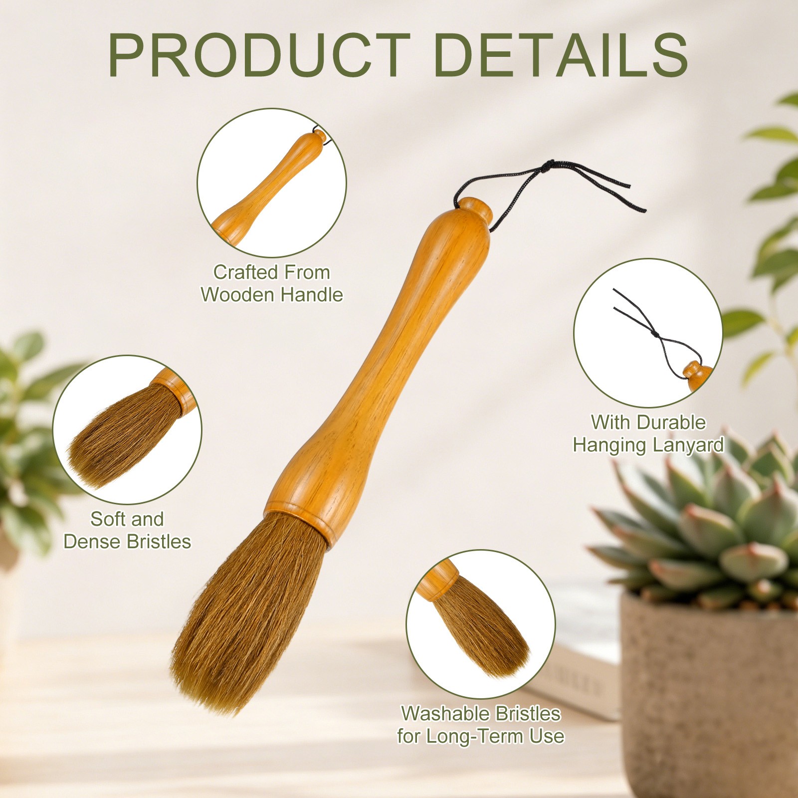 2-Pack Plant Brush, Wooden Garden Tool Brush [Yellow Bristle]