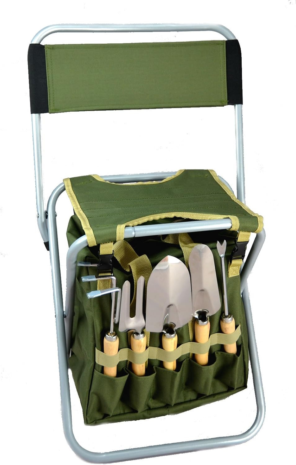 10-Piece Gardening Tool Set with Zippered Detachable Tote and Folding Stool Seat