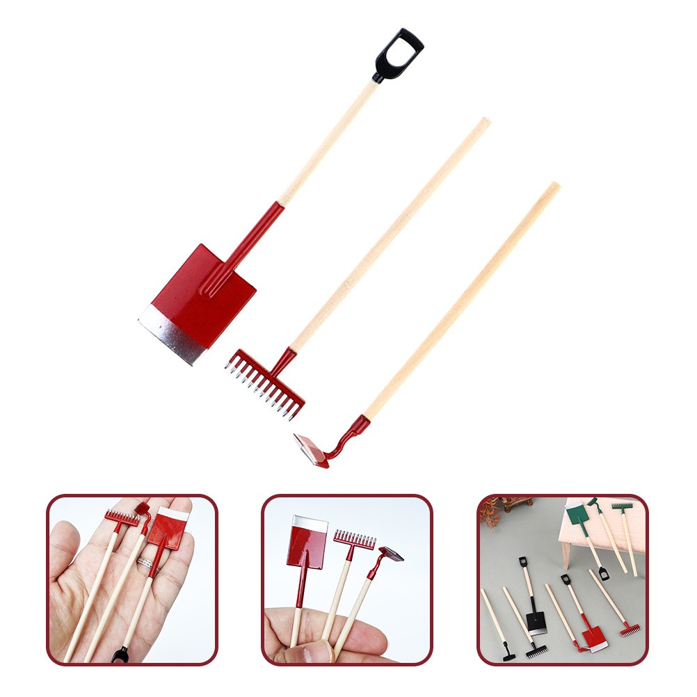 3 Pcs Small Plastic Rake Garden Fork Mini Dollhouse Gardening Tools