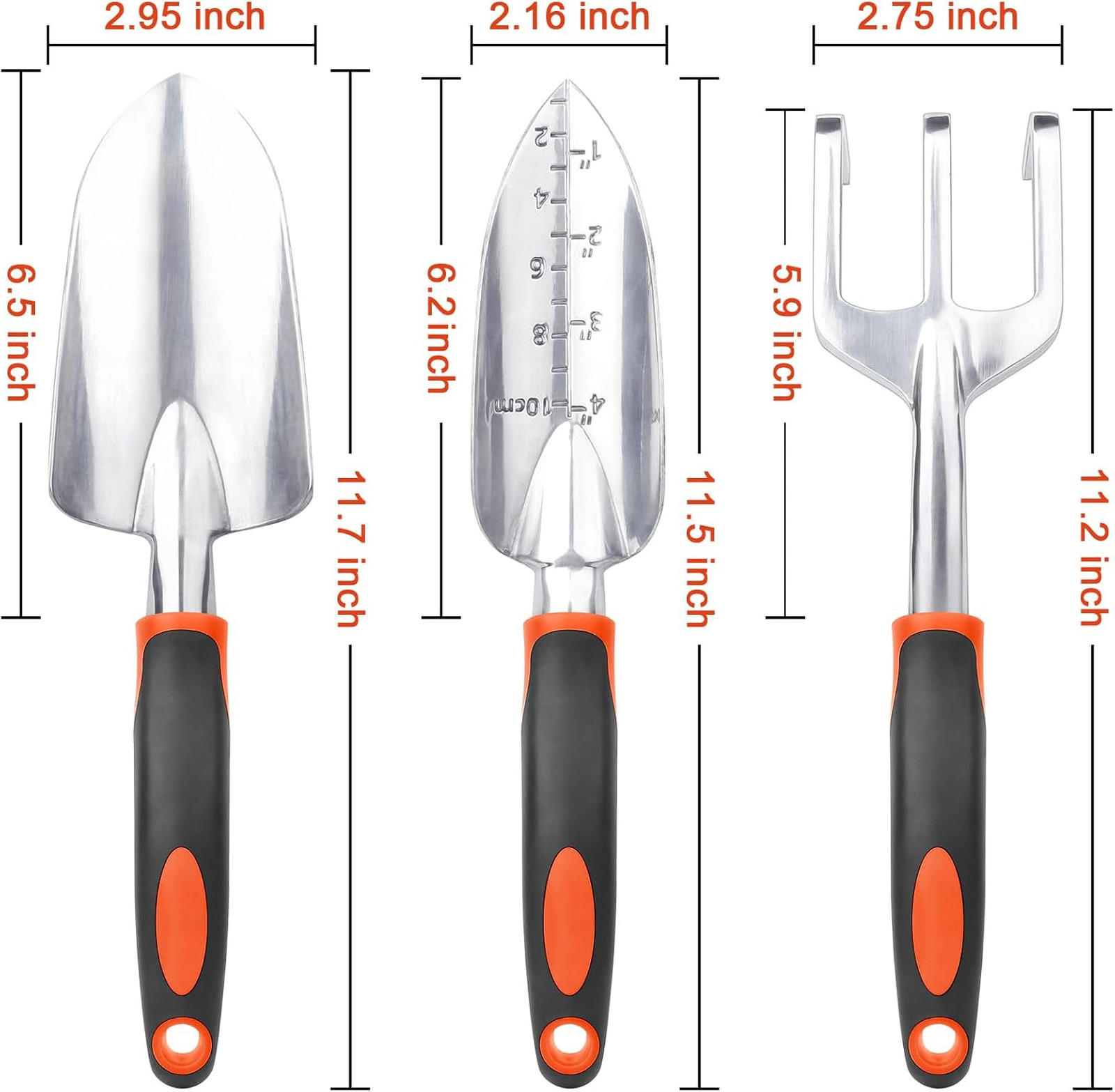 Garden Tools Set 3 Pack Heavy Duty Aluminum Alloy Transplant Trowel Hand Rake