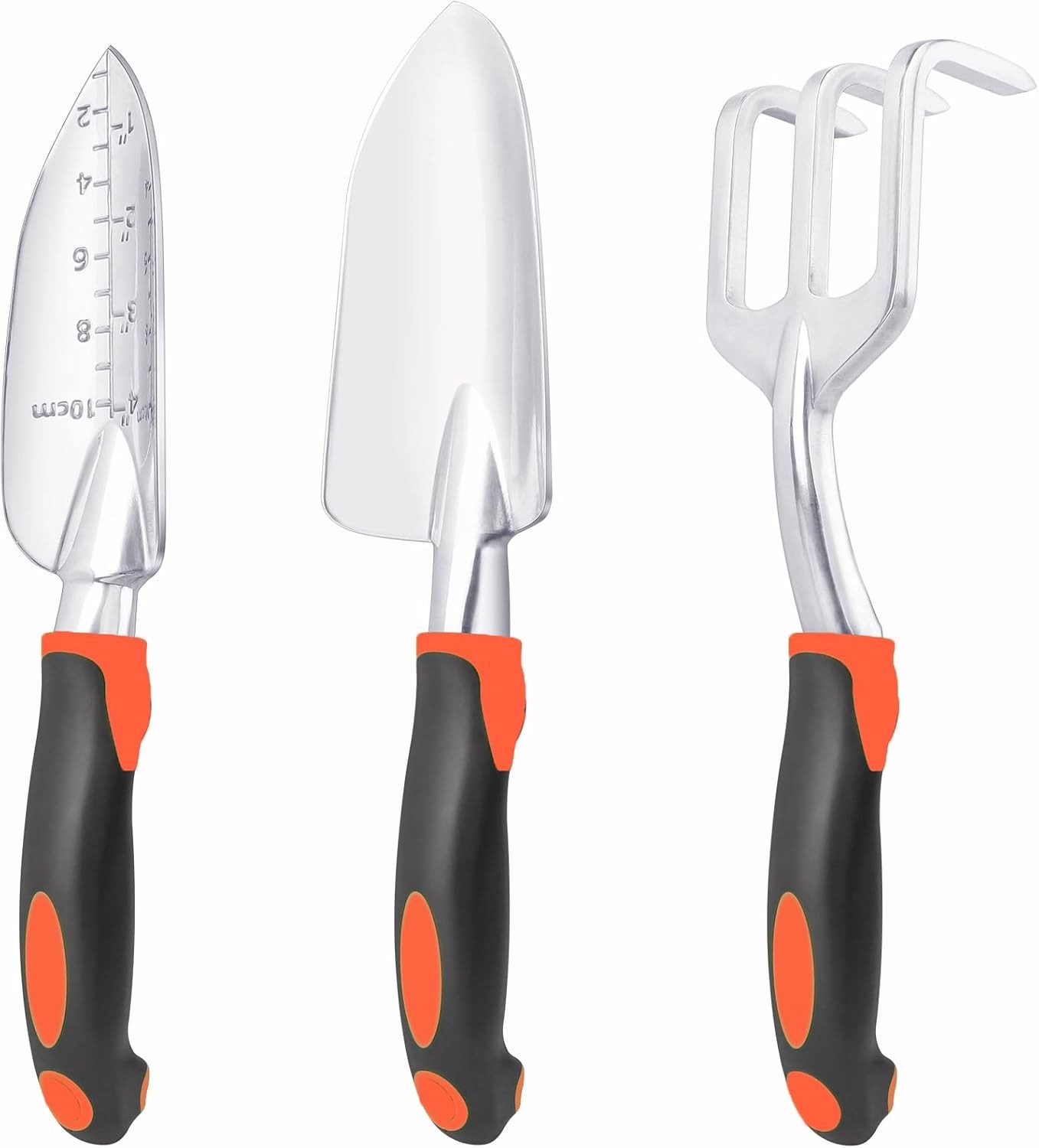 3-Piece Heavy Duty Garden Tools Set with Ergonomic Handles, Orange