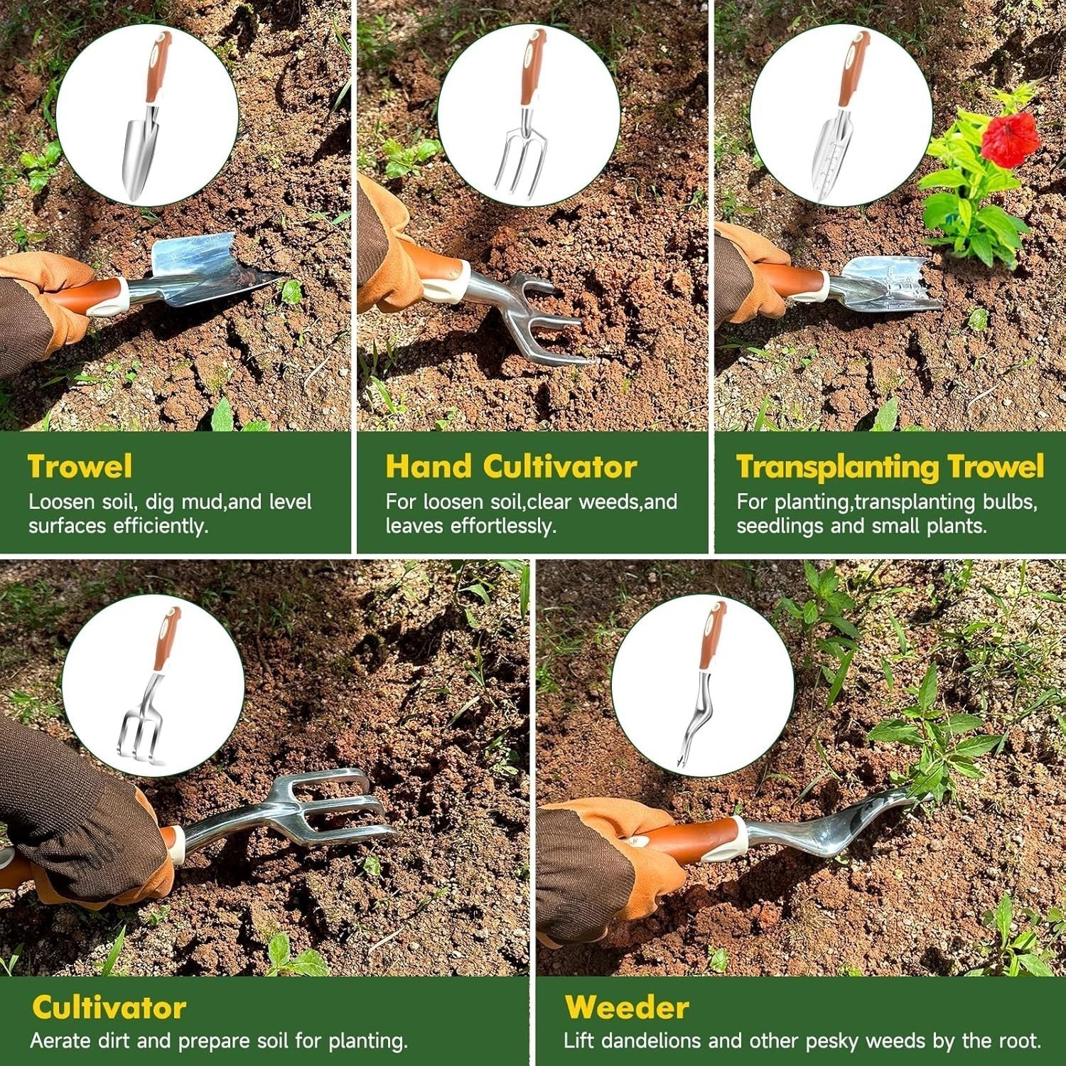 Durable Aluminum Garden Tools: 10-Piece Set with Gloves & Tote for Women & Men