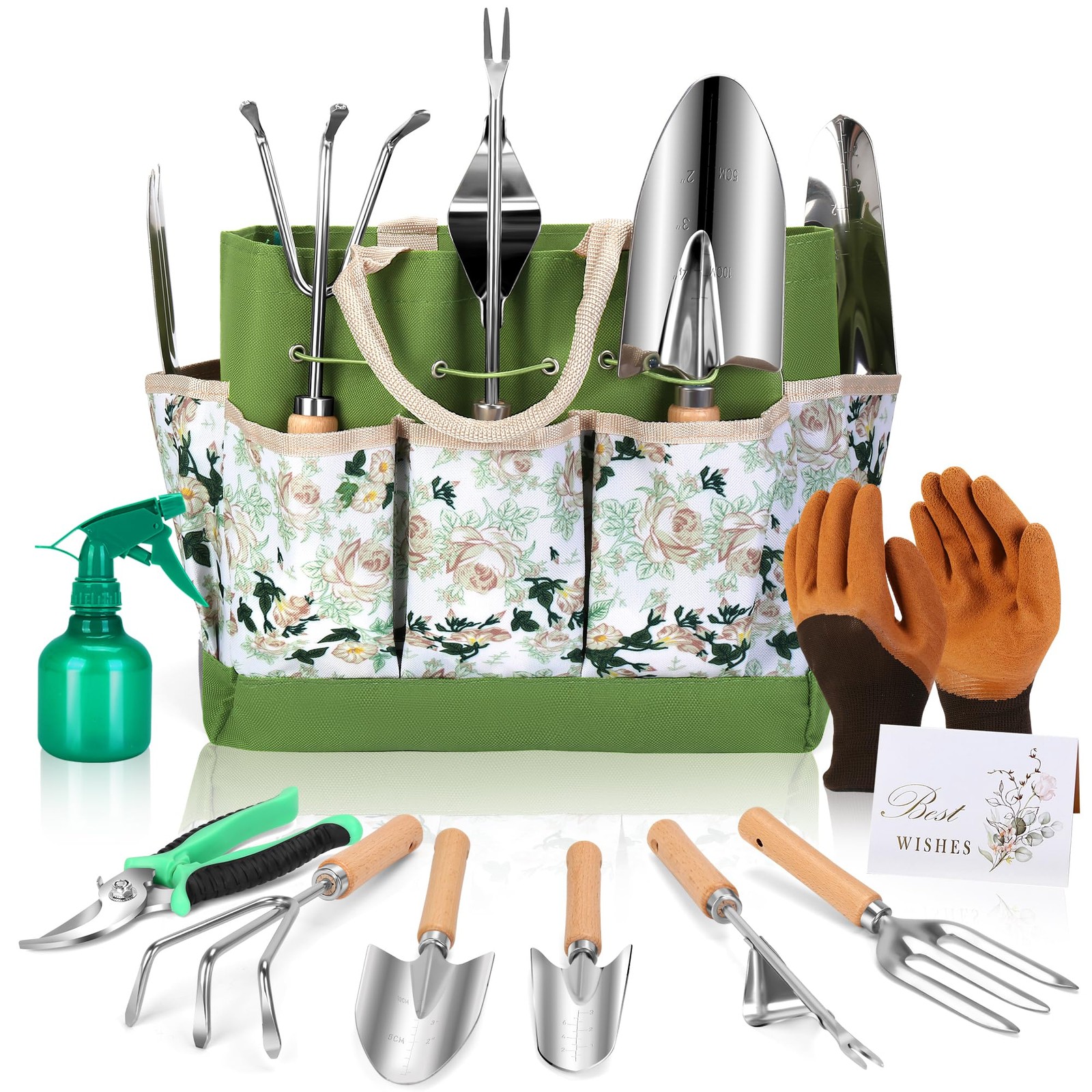 10 PCS Heavy Duty Stainless Steel Garden Tool Set Floral Tote Bag Women Gifts