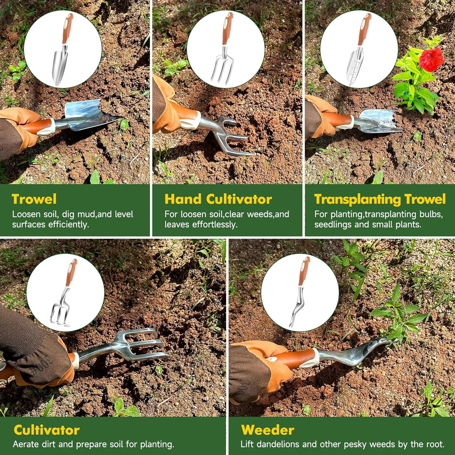 MelonArt Garden Tool Set,10 Pcs Heavy Duty Gardening Hand Tool Kit for Women Alu