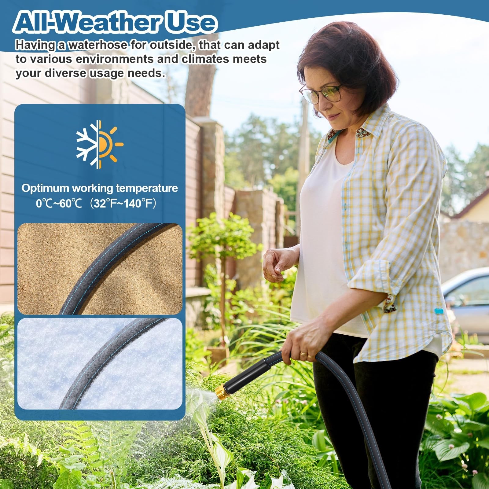 Garden Hose 50ft Lightweight, Non-Expanding, Leak-Proof Metal Connector, No-K…