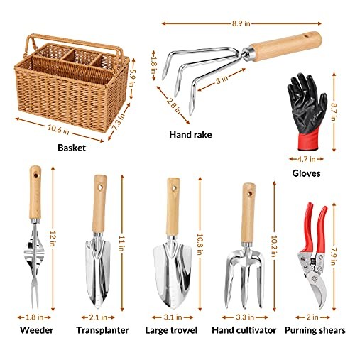 SOLIGT Heavy Duty Gardening Tool Set with Basket, Pruning Shears, Gloves