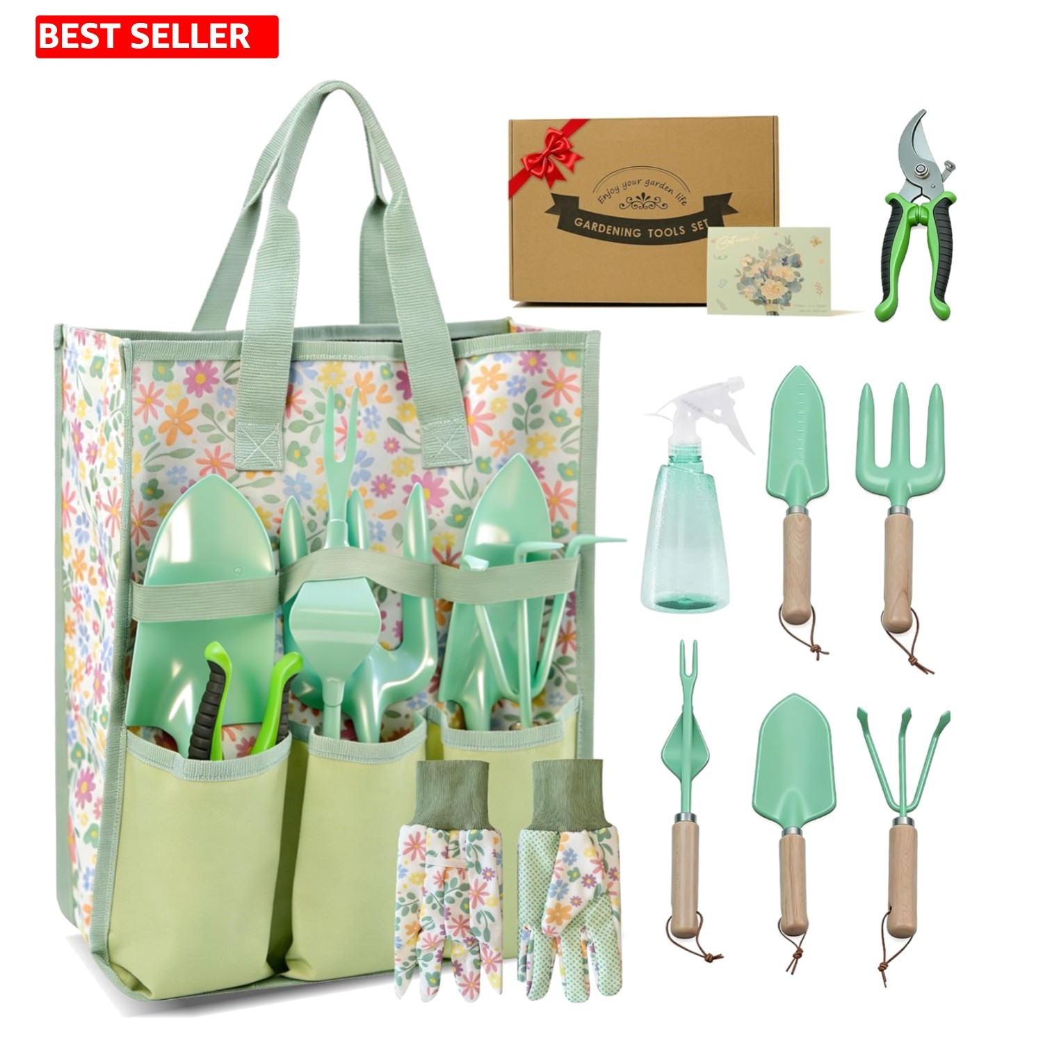 Complete 9-Piece Gardening Tool Set for Women – Sturdy Stainless Steel & Green