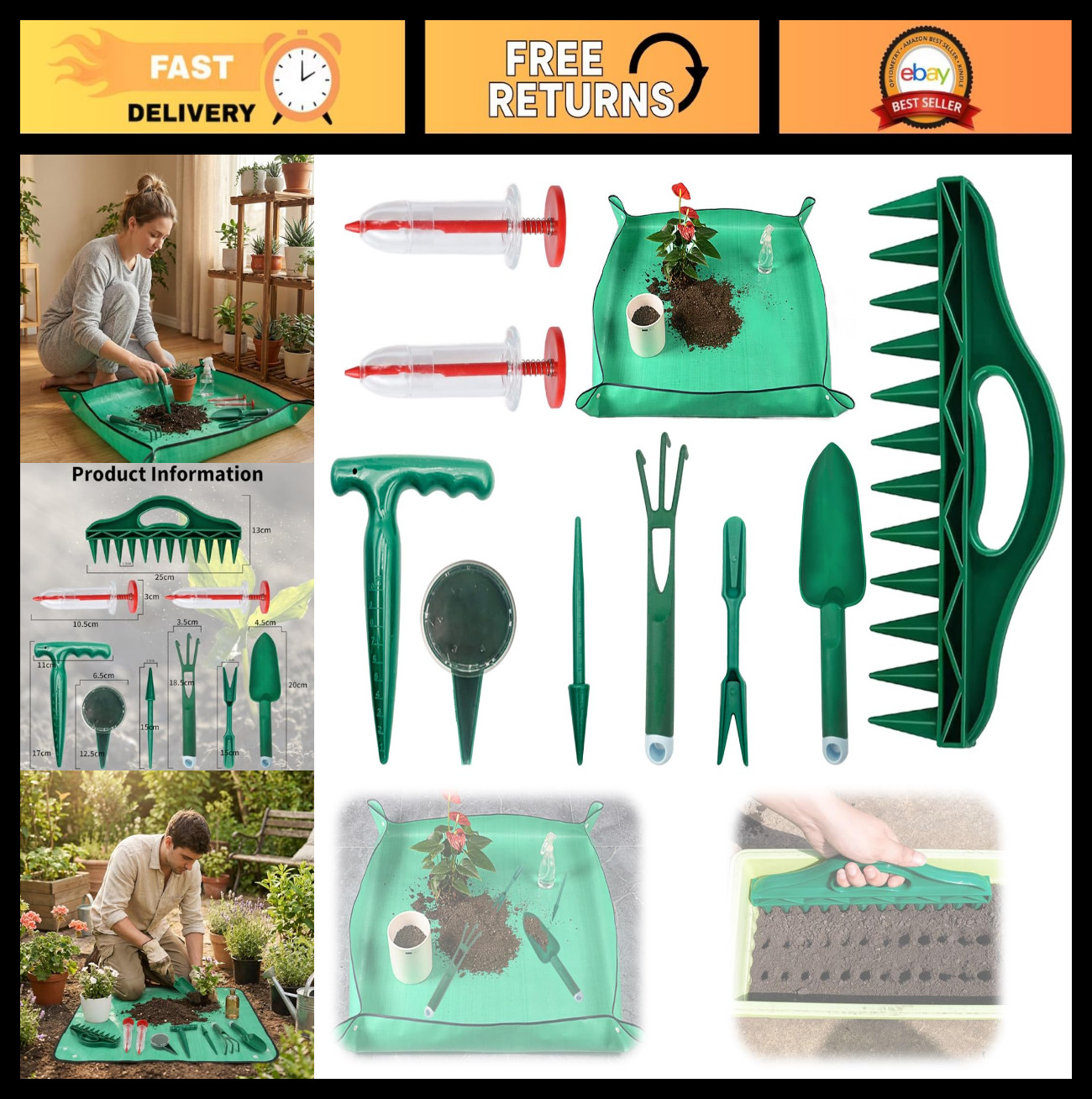 All-in-One Gardening Tool Kit – 12 Hole Punch, Seed Planter, Repotting Mat, 10 P
