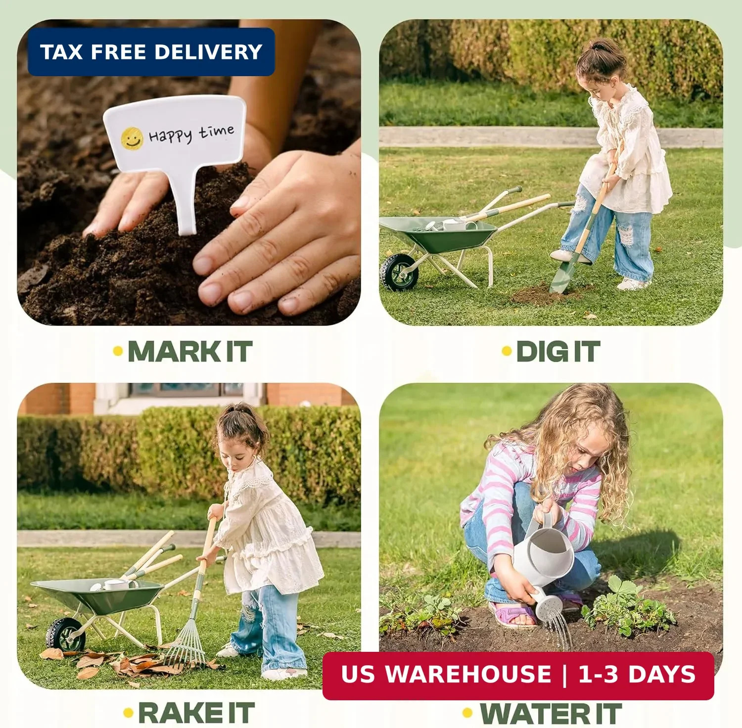 ROBUD Kids Wheelbarrow with Gardening Tools Set, Educational Kids Gardening Set