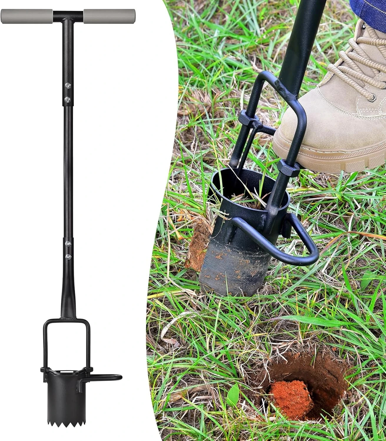 Sod Plugger, Bulb Planter with Long Handle and Serrated Base Garden Tool, Bulb T