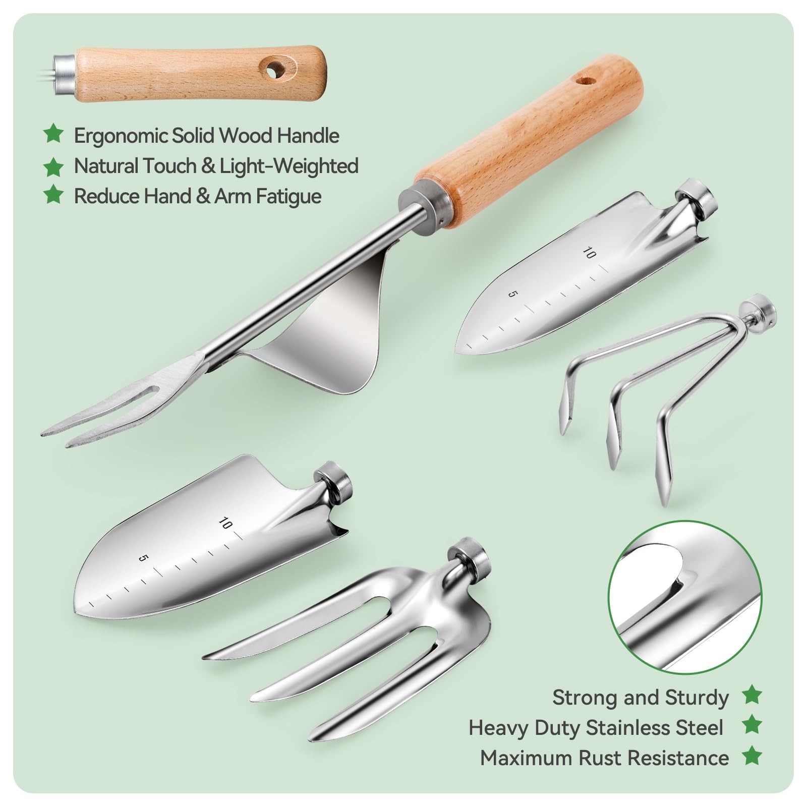 Grenebo Gardening Tools 9 Piece Heavy Duty Garden Hand Tools with Fashion and