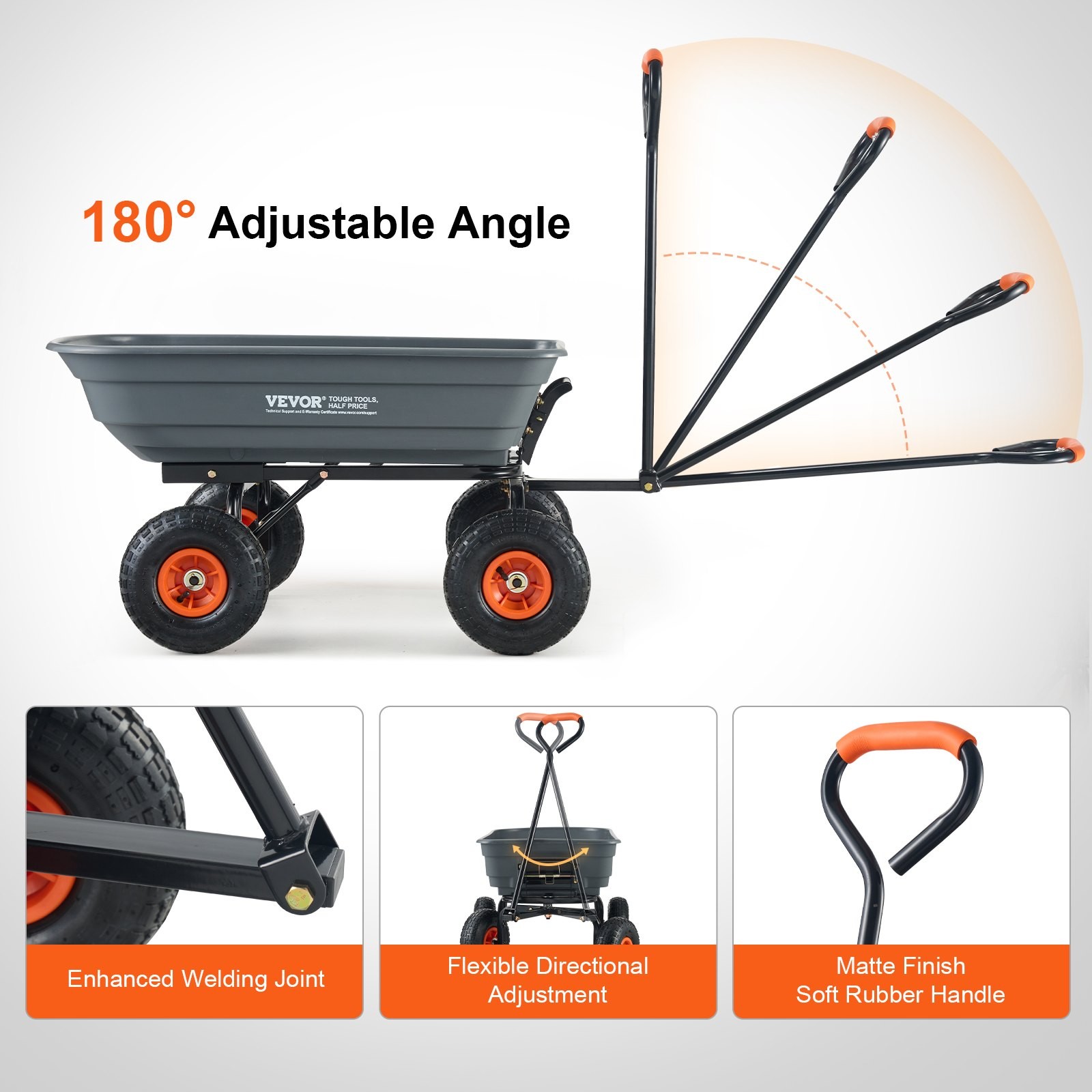 Garden Cart, Durable Poly Dump Cart with Simple Assembly Steel Framework, Versat