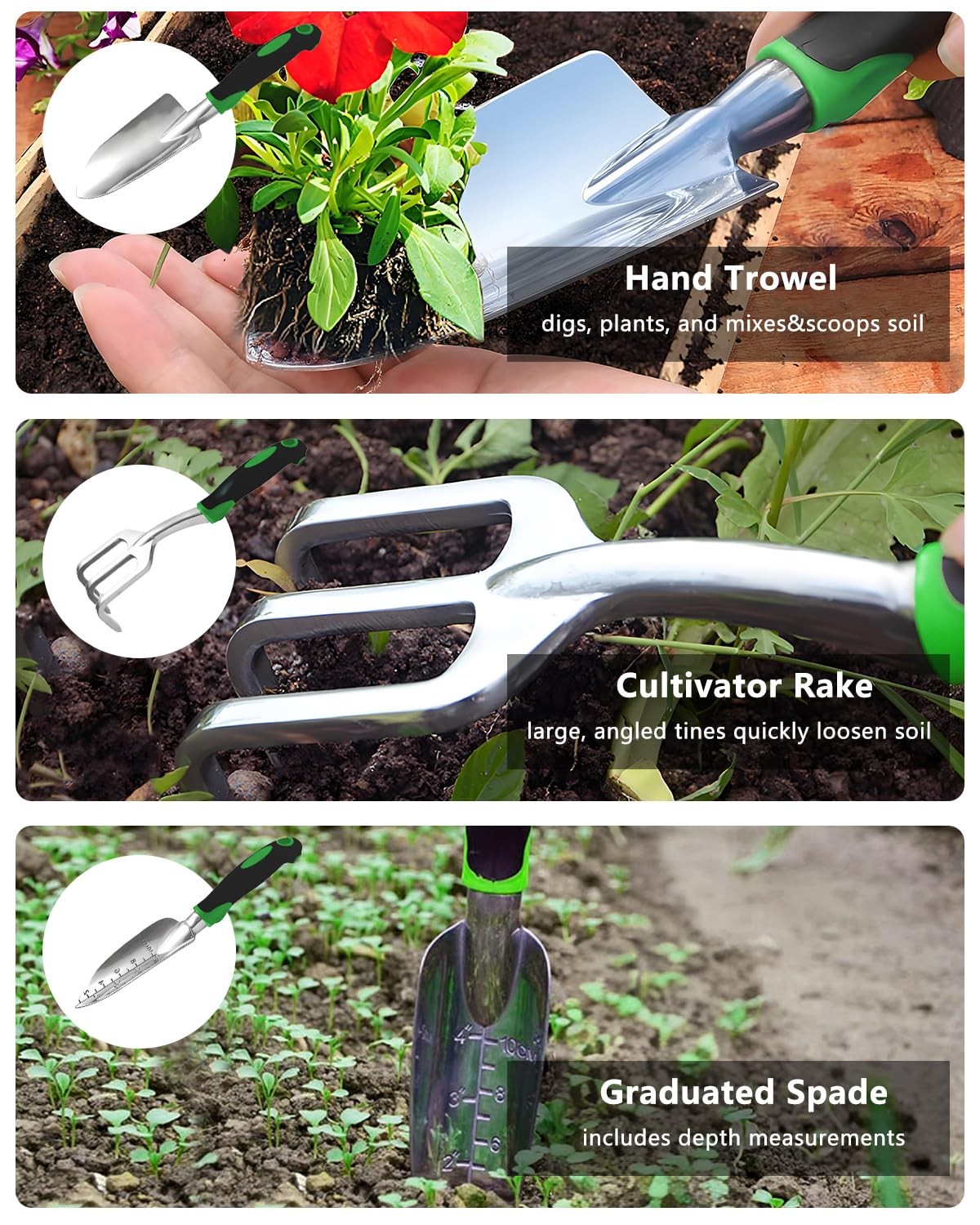 10Pcs Garden Tool Set, Heavy Duty Gardening Tools with Non-Slip Rubber Grip, …