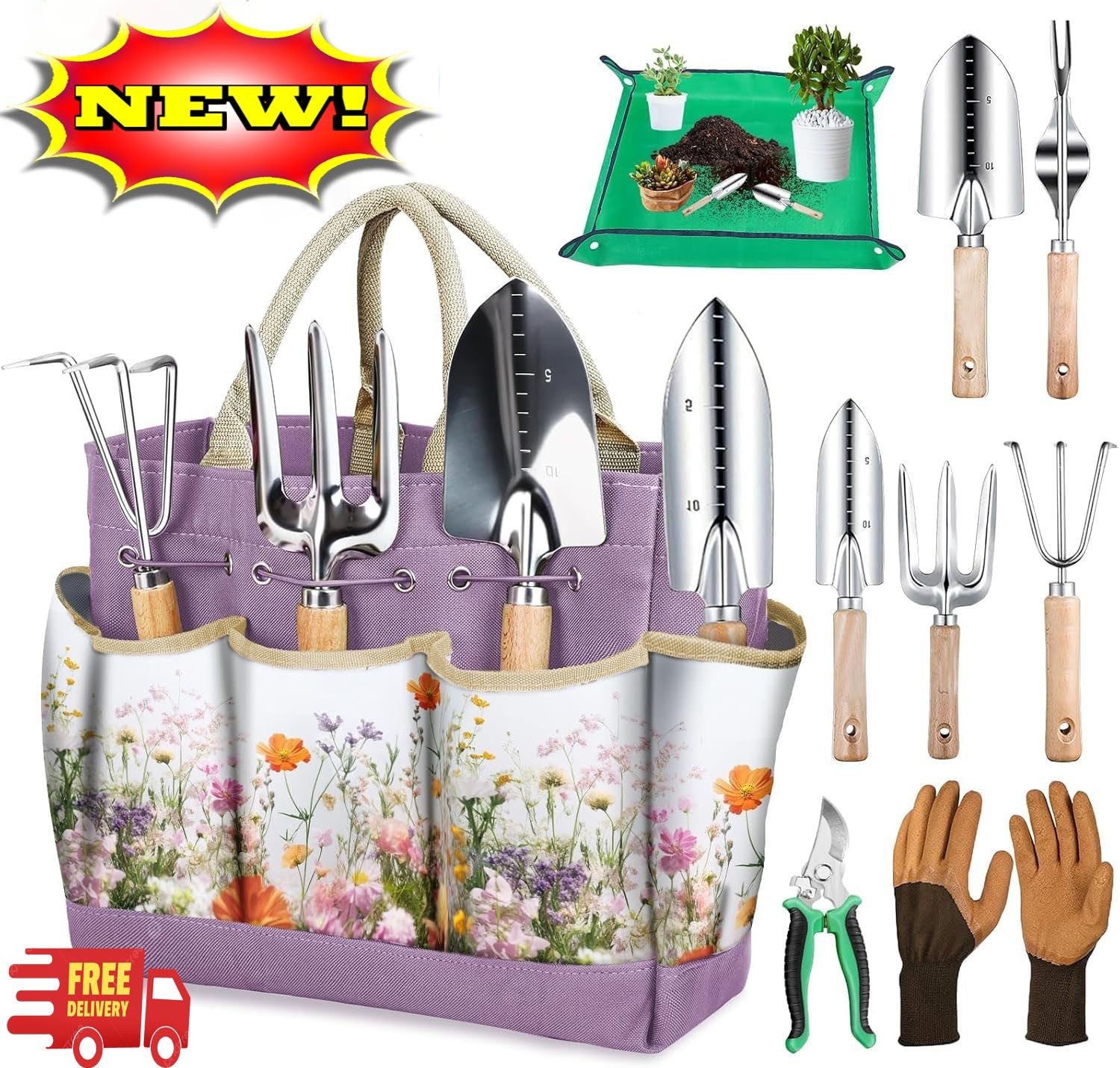 Juego de herramientas de jardinería de 9 piezas, resistentes y duraderas, de ace